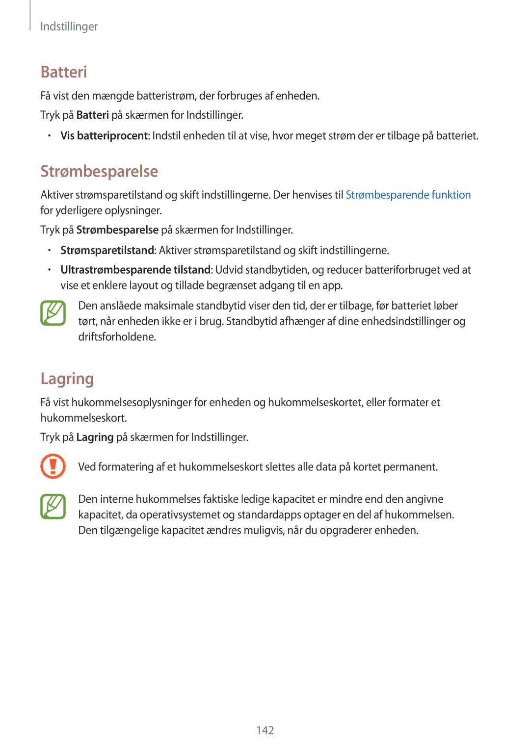 Samsung SM-G870FTSATEN, SM-G870FTSANEE, SM-G870FDGANEE manual Batteri, Strømbesparelse, Lagring 