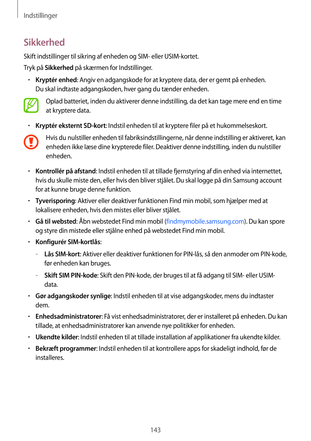 Samsung SM-G870FDGANEE, SM-G870FTSANEE, SM-G870FTSATEN manual Sikkerhed, Konfigurér SIM-kortlås 