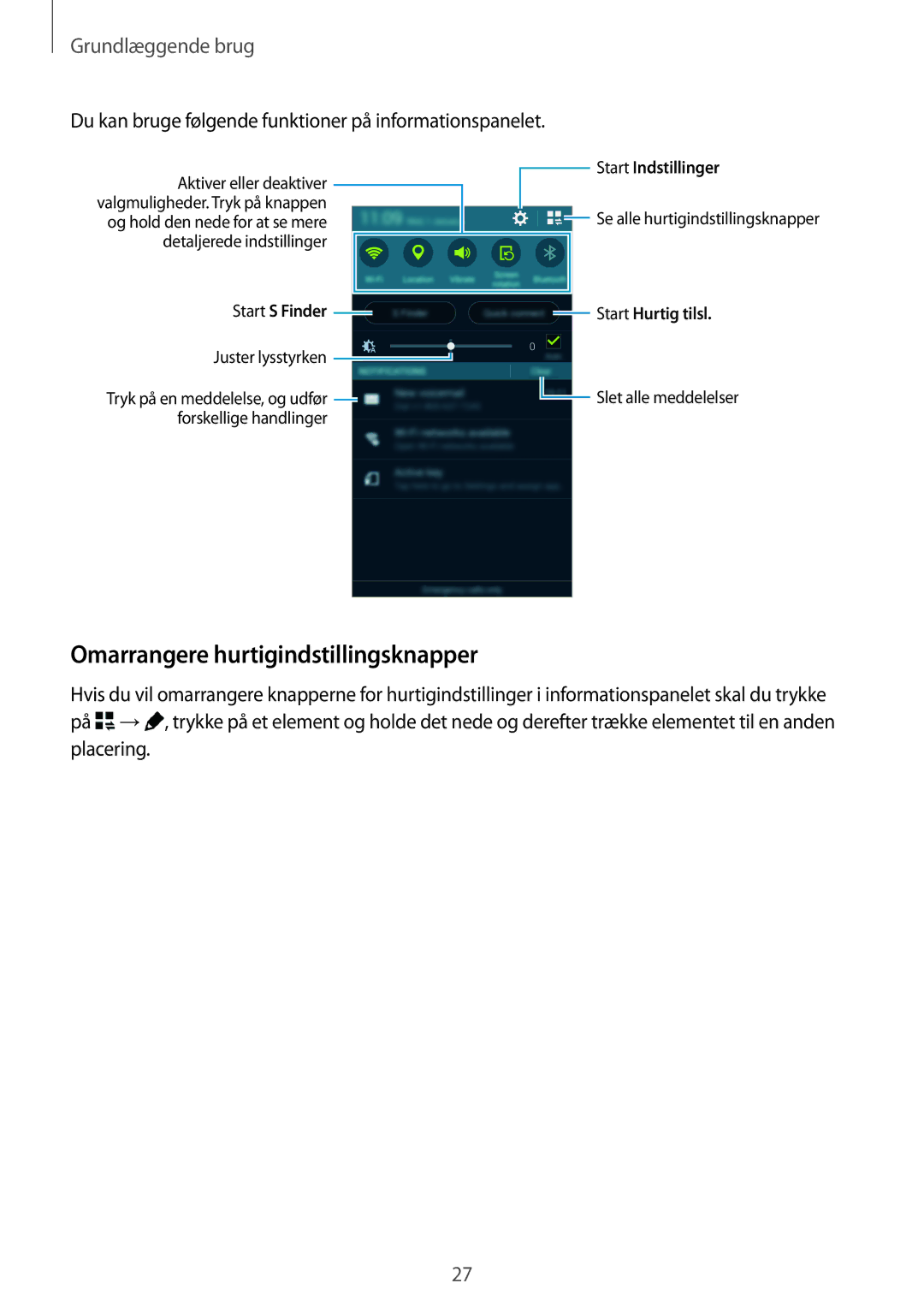 Samsung SM-G870FTSANEE Omarrangere hurtigindstillingsknapper, Du kan bruge følgende funktioner på informationspanelet 