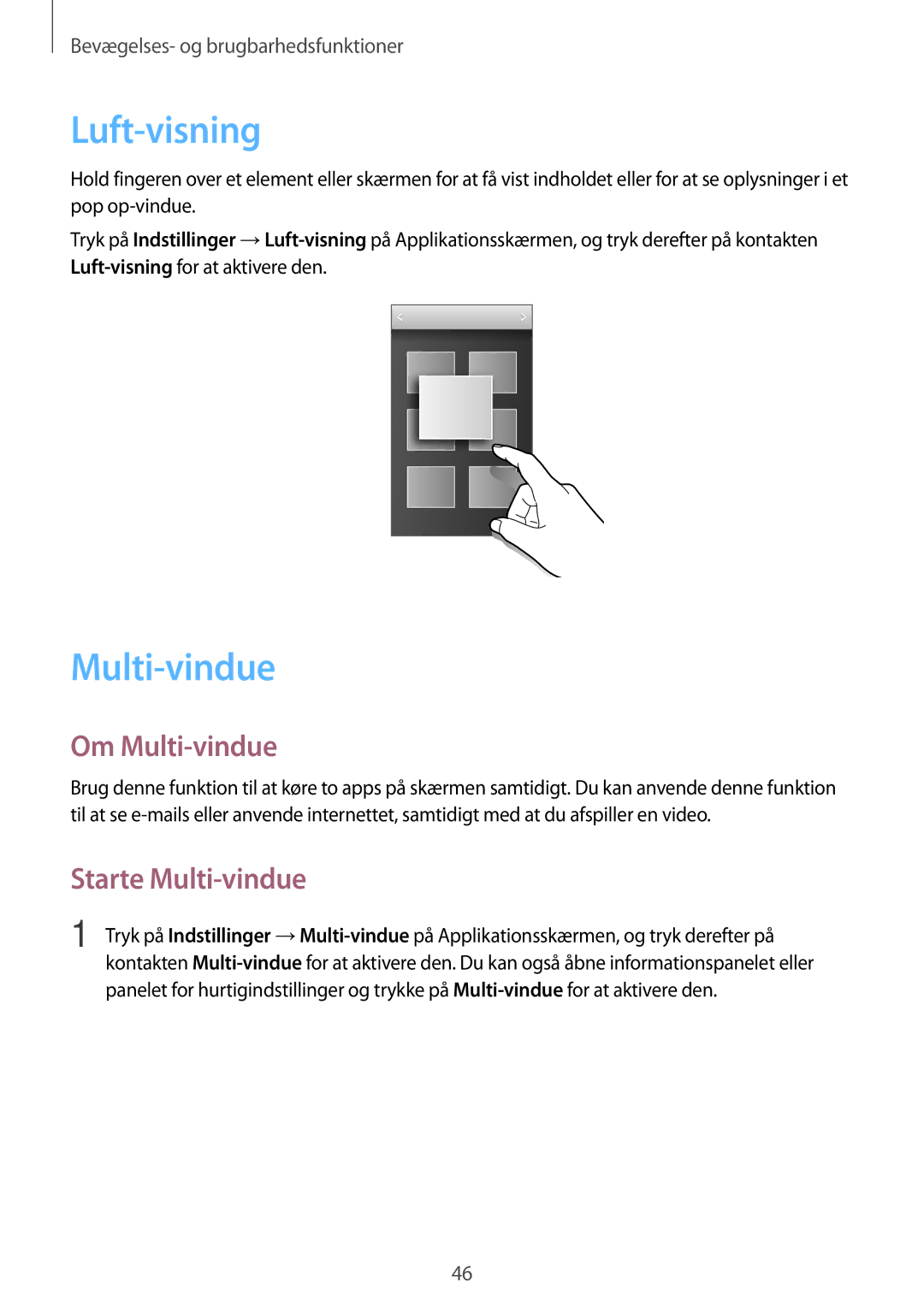 Samsung SM-G870FTSATEN, SM-G870FTSANEE, SM-G870FDGANEE manual Luft-visning, Om Multi-vindue, Starte Multi-vindue 