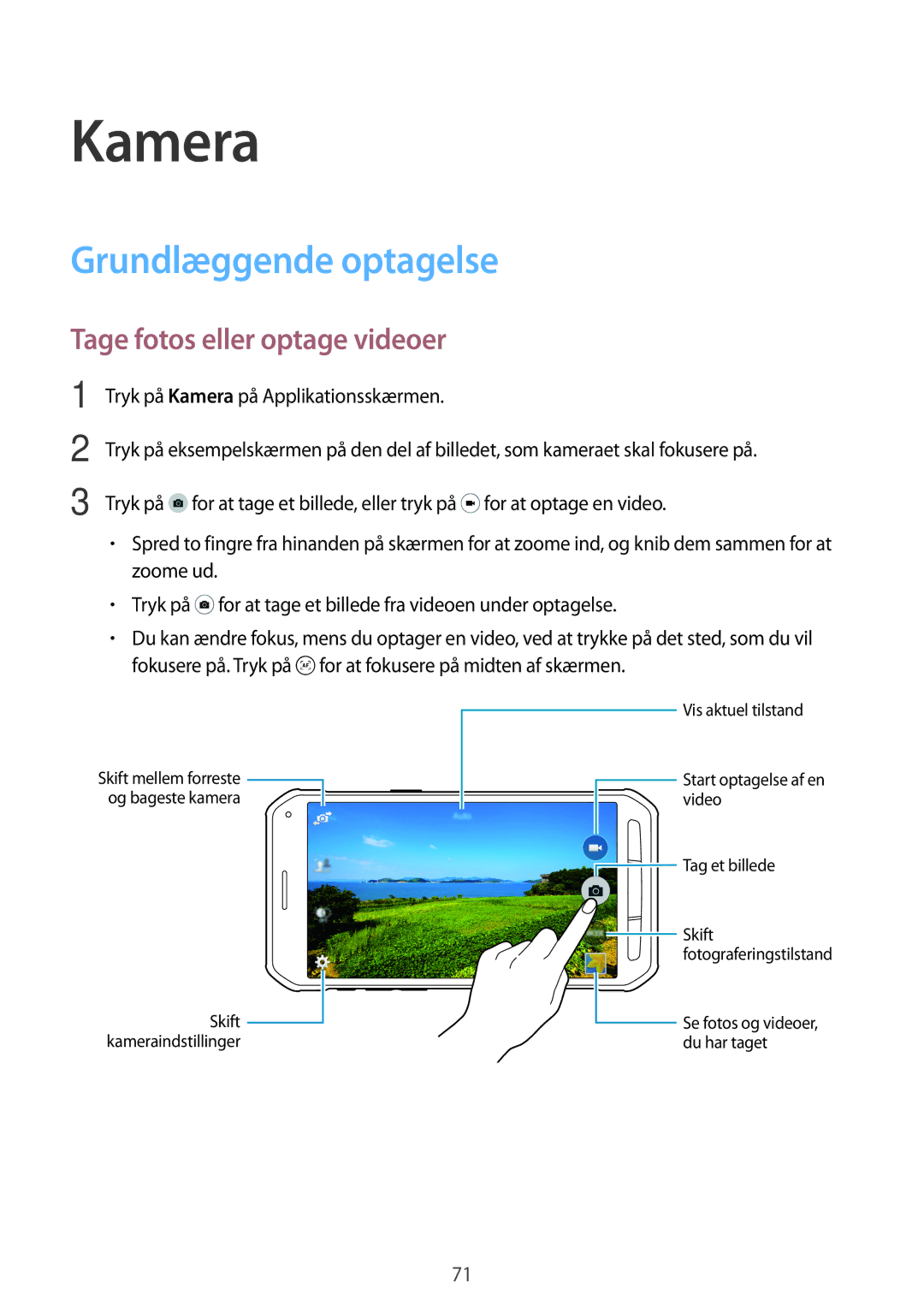 Samsung SM-G870FDGANEE, SM-G870FTSANEE, SM-G870FTSATEN Kamera, Grundlæggende optagelse, Tage fotos eller optage videoer 