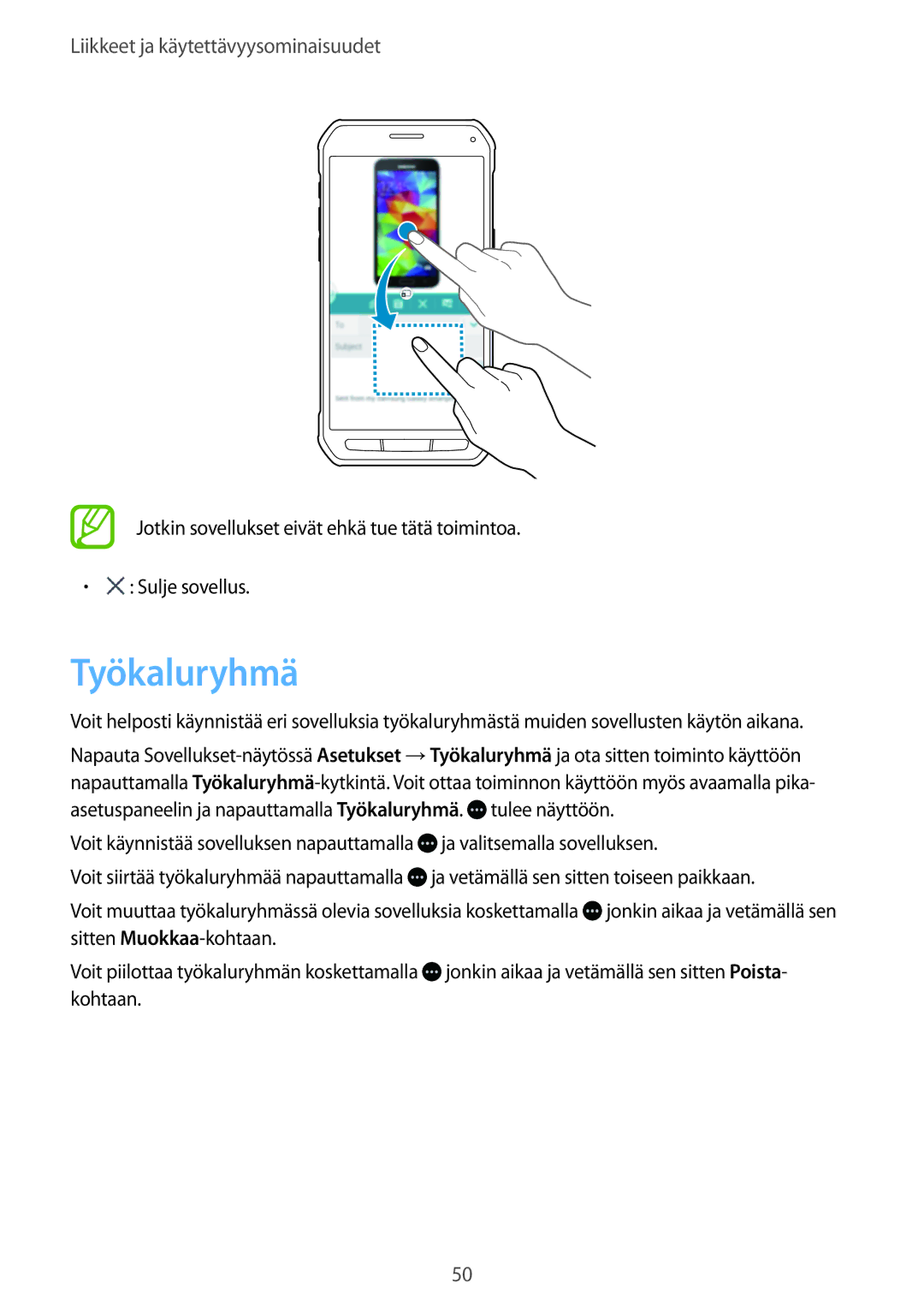 Samsung SM-G870FDGANEE, SM-G870FTSANEE, SM-G870FTSATEN manual Työkaluryhmä 