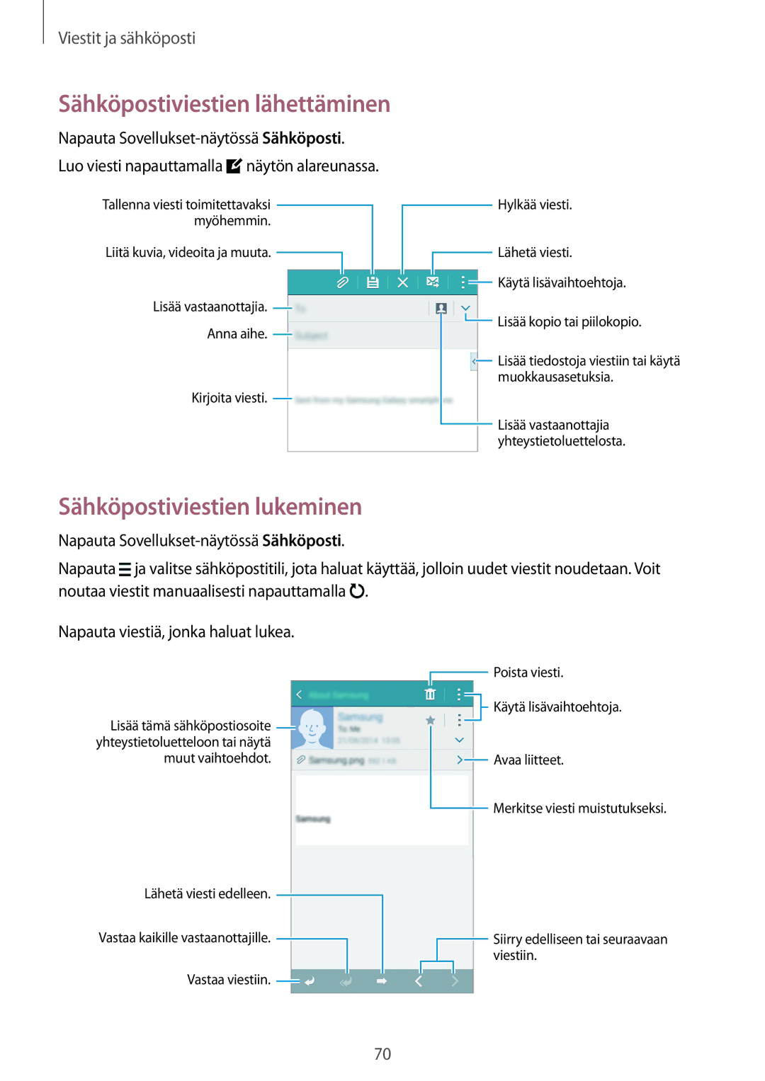 Samsung SM-G870FTSATEN, SM-G870FTSANEE manual Sähköpostiviestien lukeminen, Napauta Sovellukset-näytössä Sähköposti 