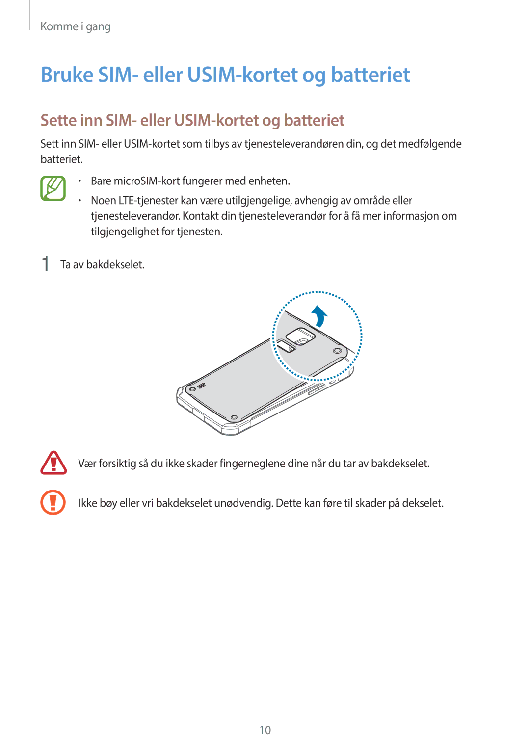 Samsung SM-G870FTSATEN manual Bruke SIM- eller USIM-kortet og batteriet, Sette inn SIM- eller USIM-kortet og batteriet 