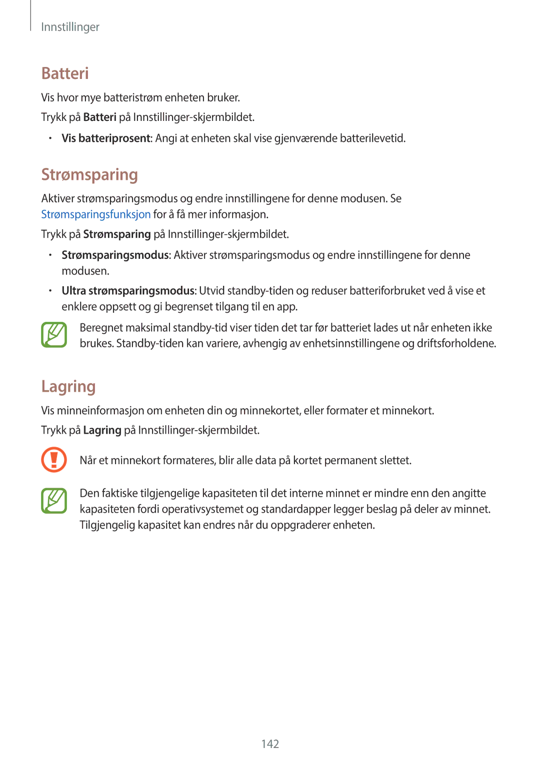 Samsung SM-G870FTSATEN, SM-G870FTSANEE, SM-G870FDGANEE manual Batteri, Strømsparing, Lagring 