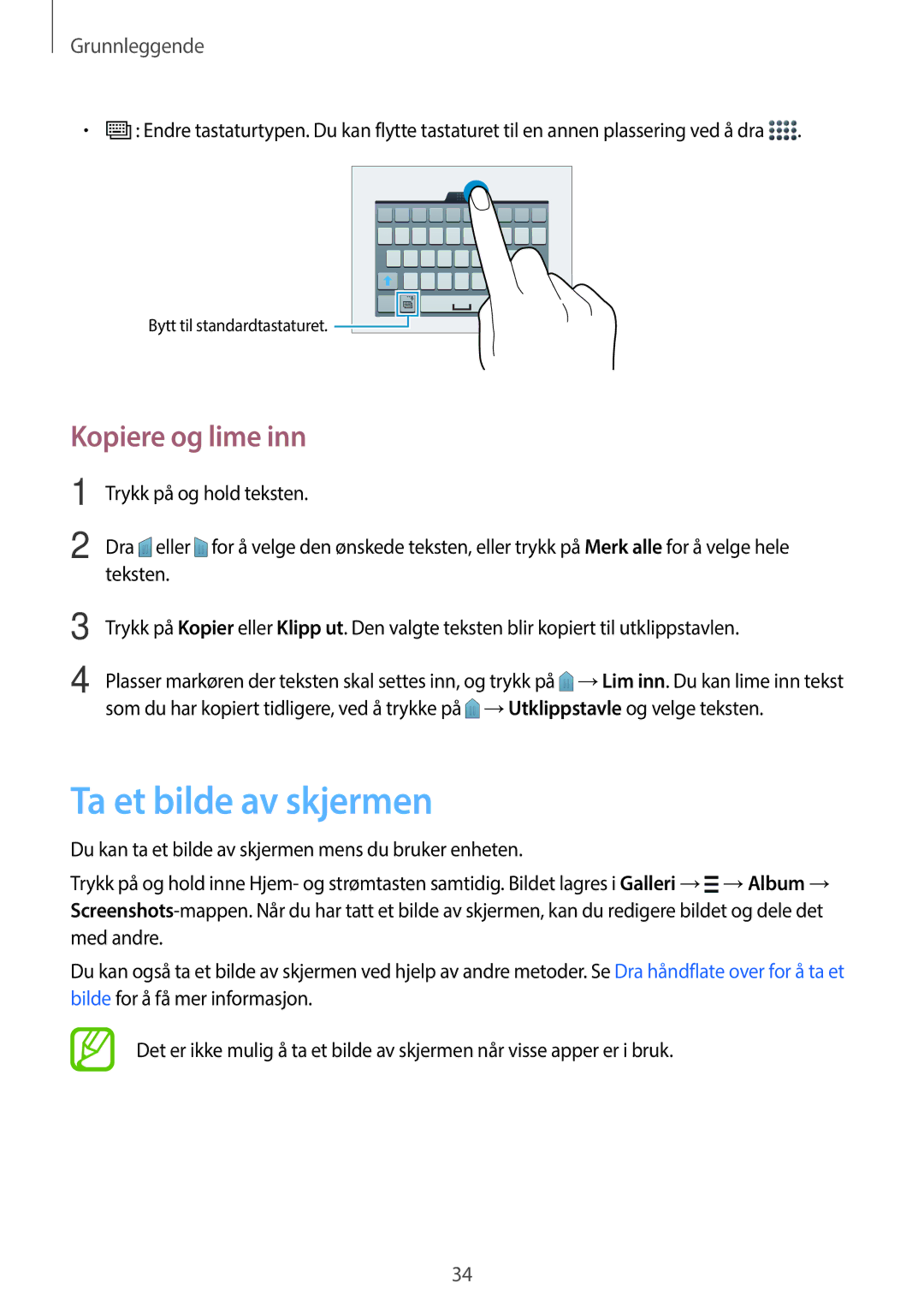 Samsung SM-G870FTSATEN, SM-G870FTSANEE, SM-G870FDGANEE manual Ta et bilde av skjermen, Kopiere og lime inn 