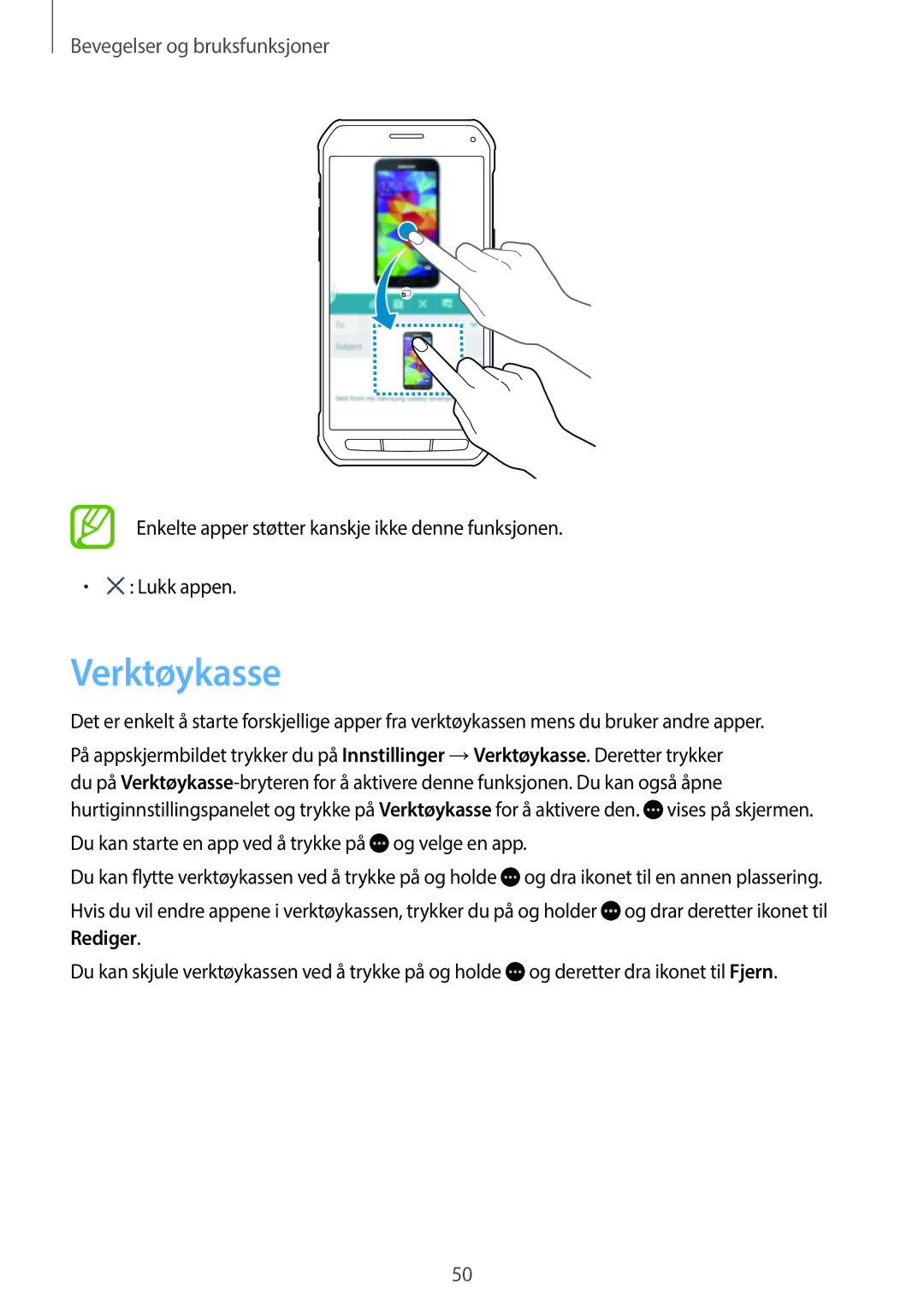 Samsung SM-G870FDGANEE, SM-G870FTSANEE, SM-G870FTSATEN Verktøykasse, Du kan starte en app ved å trykke på og velge en app 