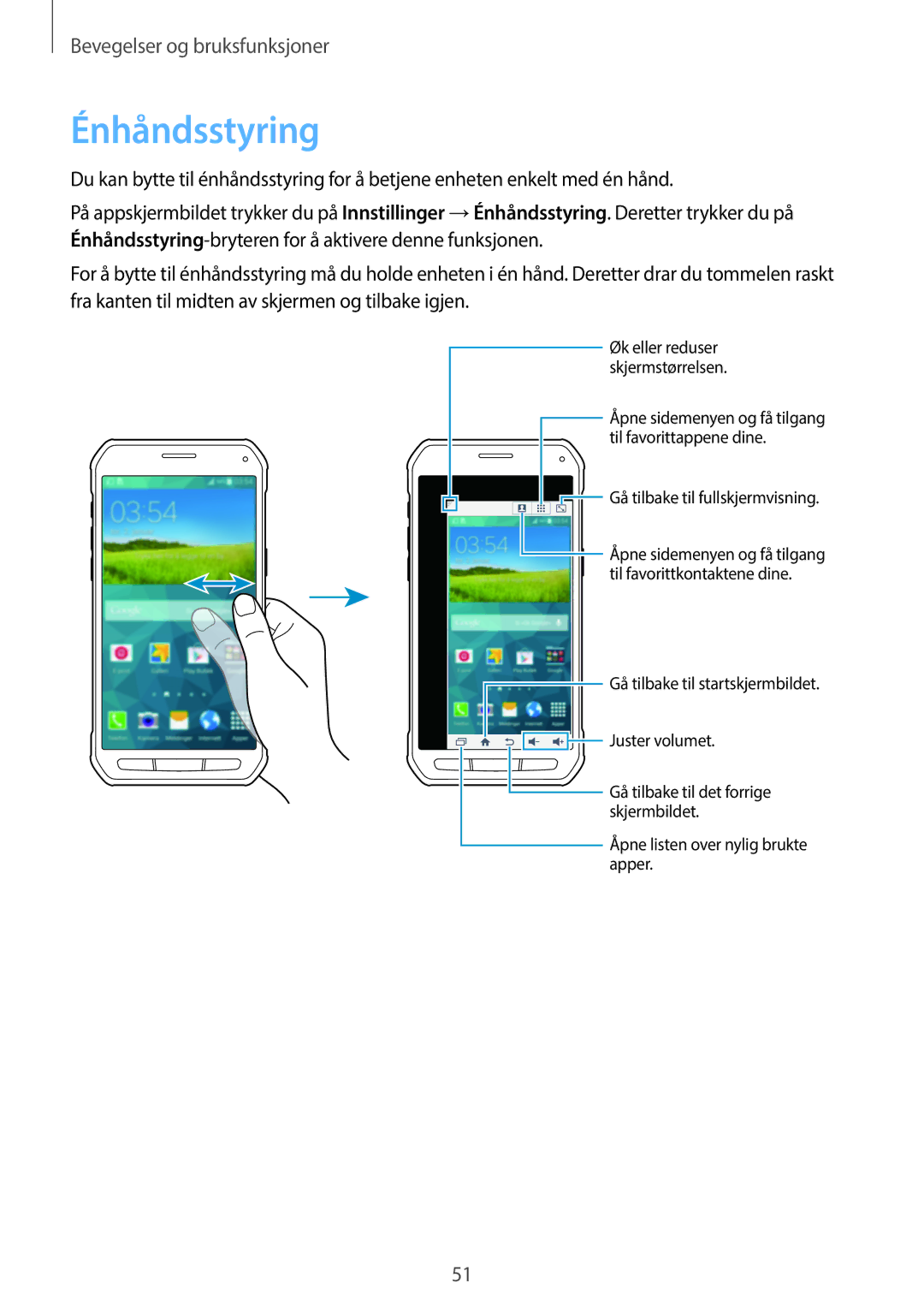 Samsung SM-G870FTSANEE, SM-G870FTSATEN, SM-G870FDGANEE manual Énhåndsstyring 