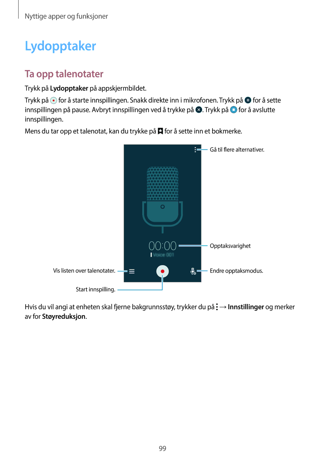 Samsung SM-G870FTSANEE, SM-G870FTSATEN, SM-G870FDGANEE manual Lydopptaker, Ta opp talenotater 