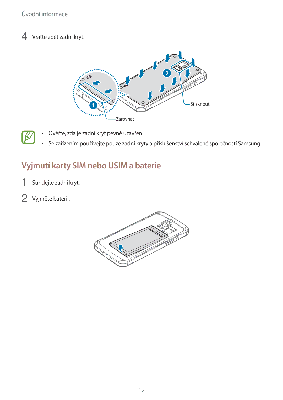 Samsung SM-G870FDGAXEH, SM-G870FTSAPHN, SM-G870FTSAAUT, SM-G870FDGAATO, SM-G870FDGAXEO Vyjmutí karty SIM nebo Usim a baterie 