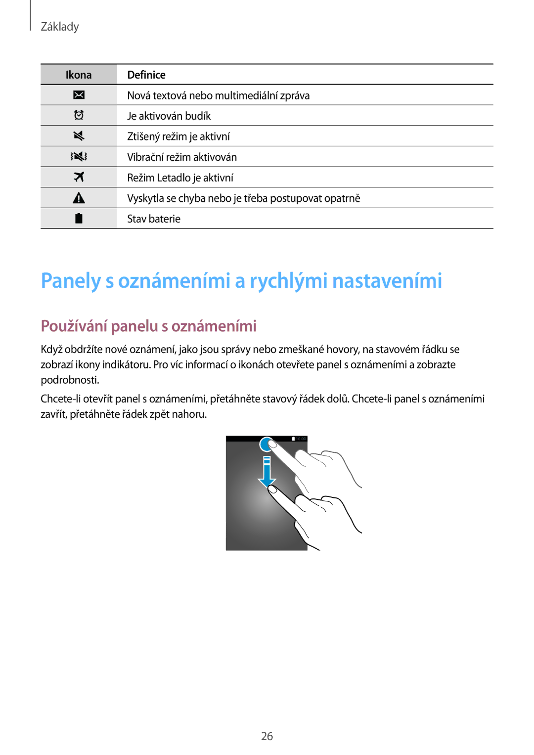 Samsung SM-G870FDGAXEH, SM-G870FTSAPHN manual Panely s oznámeními a rychlými nastaveními, Používání panelu s oznámeními 