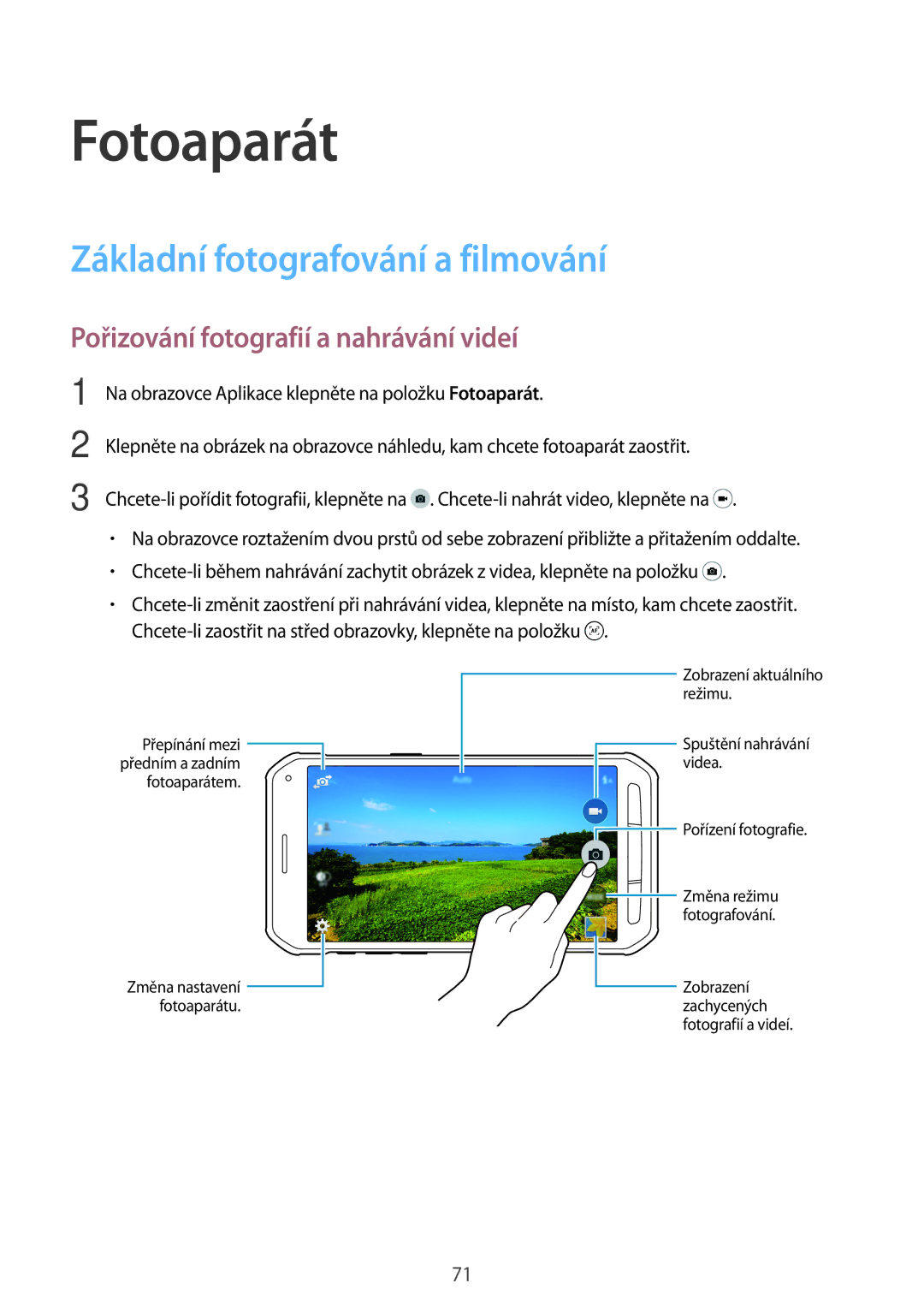 Samsung SM-G870FTSAAUT manual Fotoaparát, Základní fotografování a filmování, Pořizování fotografií a nahrávání videí 