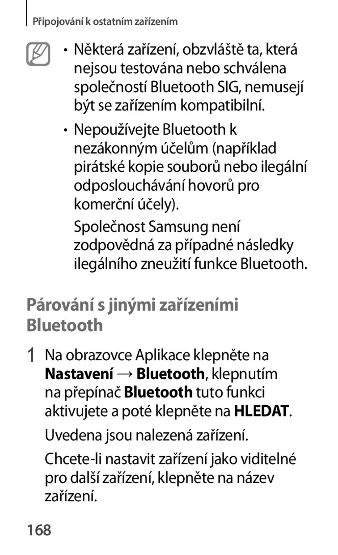 Samsung SM-G870FTSAPHN, SM-G870FTSAAUT, SM-G870FDGAATO, SM-G870FDGAXEO manual Párování s jinými zařízeními Bluetooth, 168 