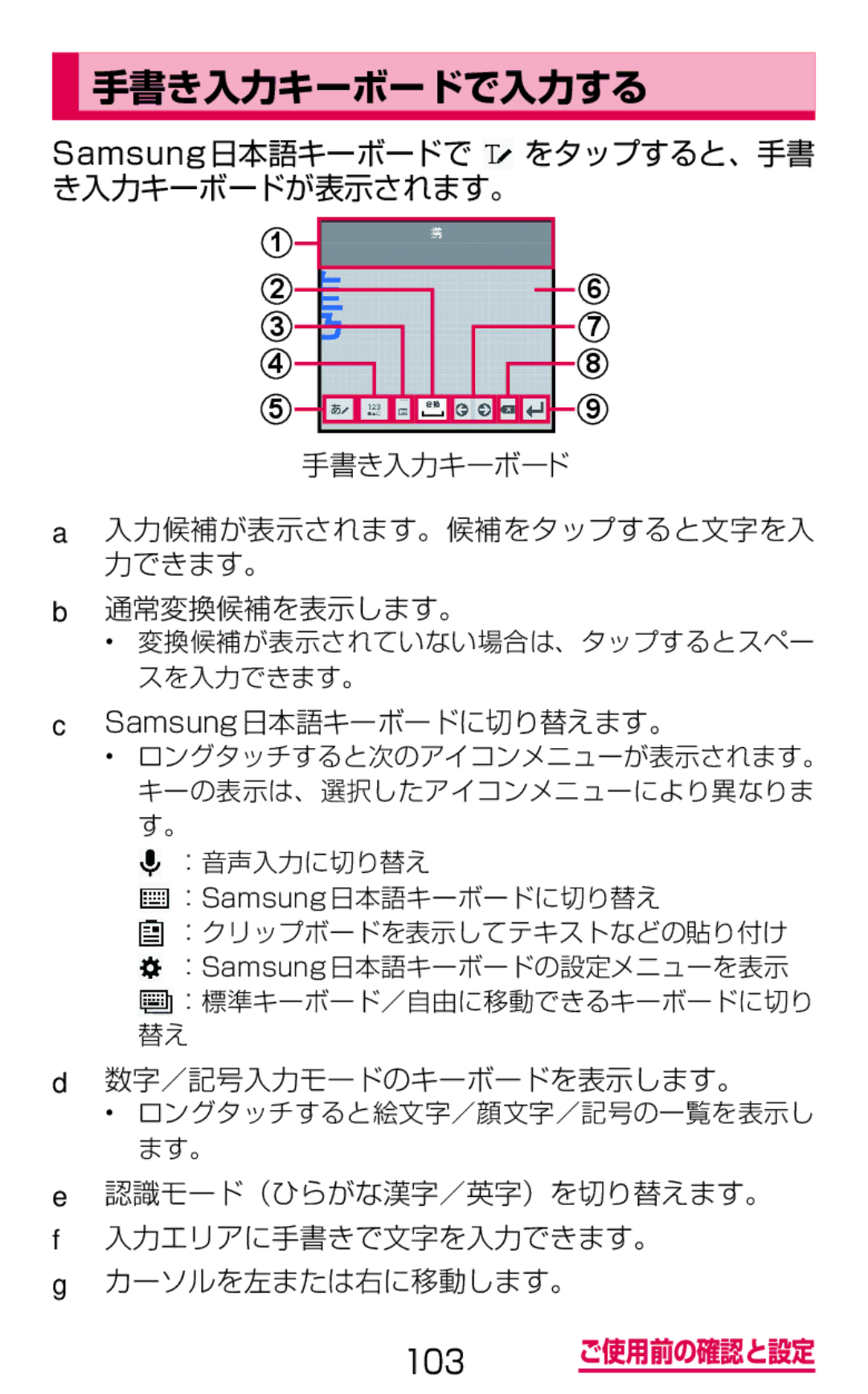 Samsung SM-G900DZWEDCM, SM-G900DSIEDCM, SM-G900DZKEDCM manual 手書き入力キーボードで入力する, Samsung日本語キーボードで をタップすると、手書 き入力キーボードが表示されます。 