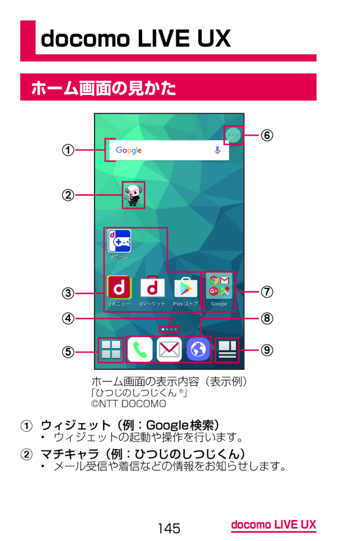 Samsung SM-G900DZWEDCM, SM-G900DSIEDCM, SM-G900DZKEDCM manual ホーム画面の見かた, ウィジェット（例：Google検索） 