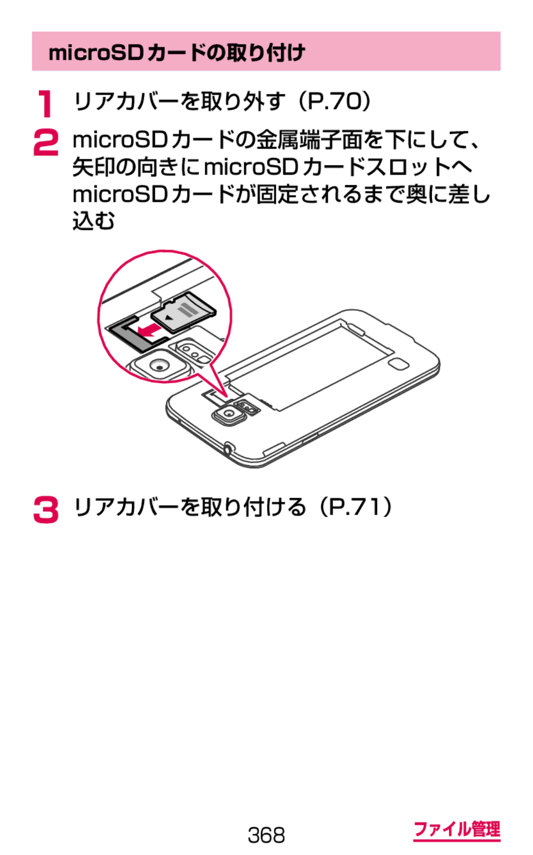 Samsung SM-G900DSIEDCM, SM-G900DZWEDCM, SM-G900DZKEDCM manual MicroSDカードの取り付け 