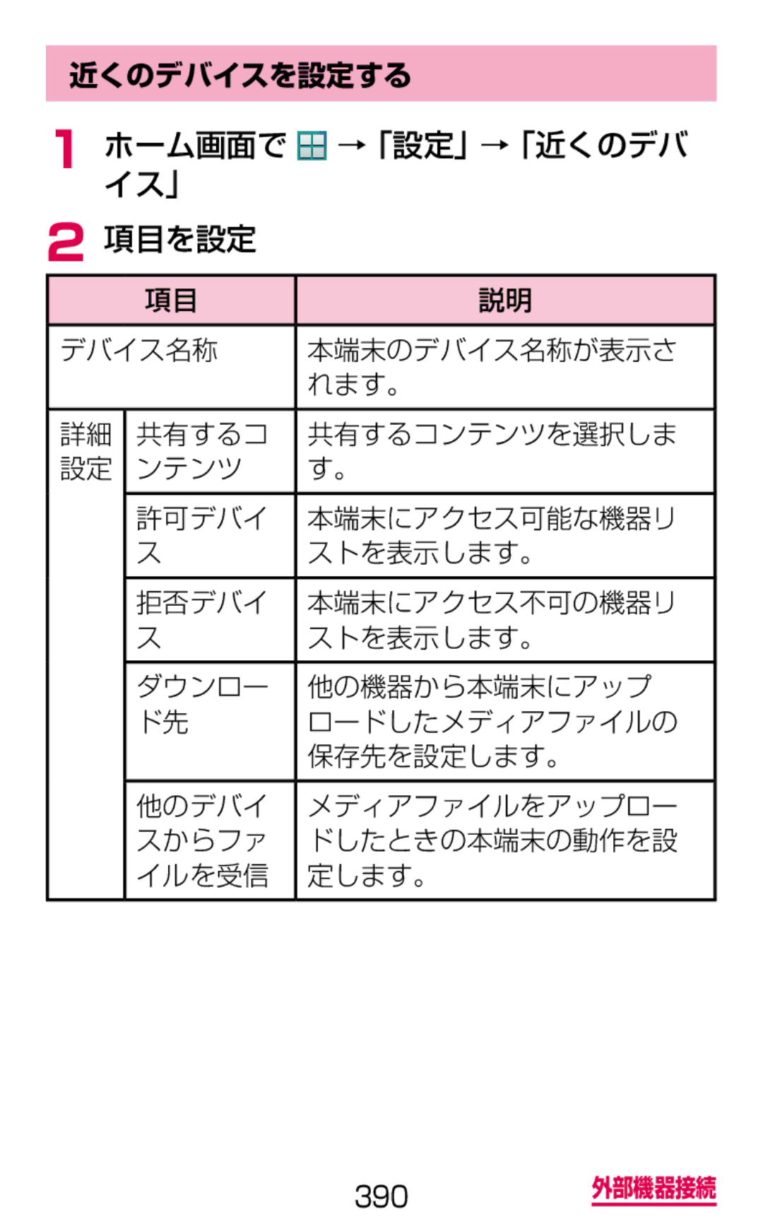 Samsung SM-G900DZKEDCM, SM-G900DZWEDCM, SM-G900DSIEDCM manual ホーム画面でイス」 →「設定」→「近くのデバ 項目を設定, 近くのデバイスを設定する 