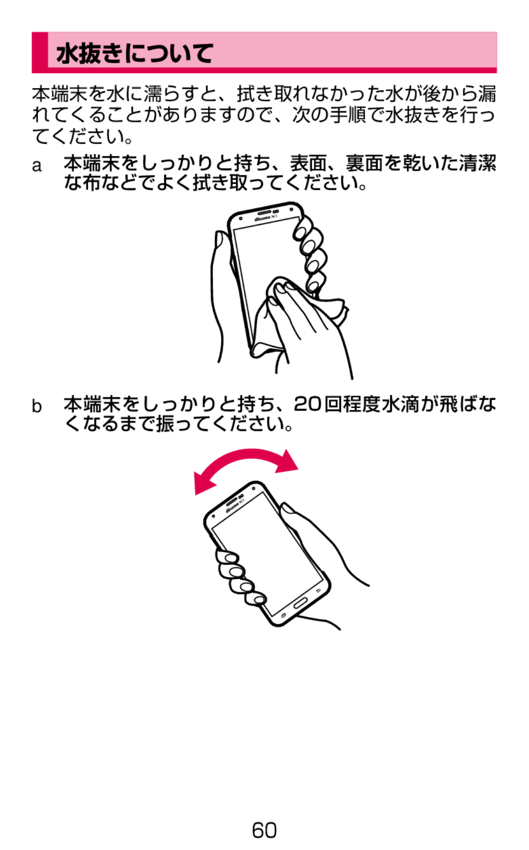 Samsung SM-G900DZKEDCM, SM-G900DZWEDCM, SM-G900DSIEDCM manual 水抜きについて 