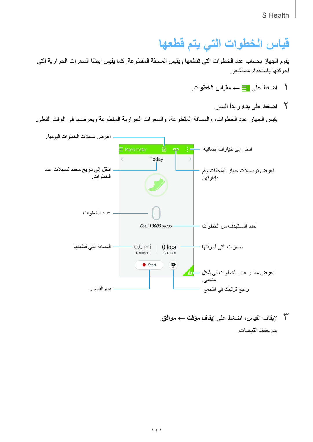 Samsung SM-G900FZBAKSA manual اهعطق متي يتلا تاوطخلا سايق, 111, تاوطخلا سايقم ← ىلع طغضا1 