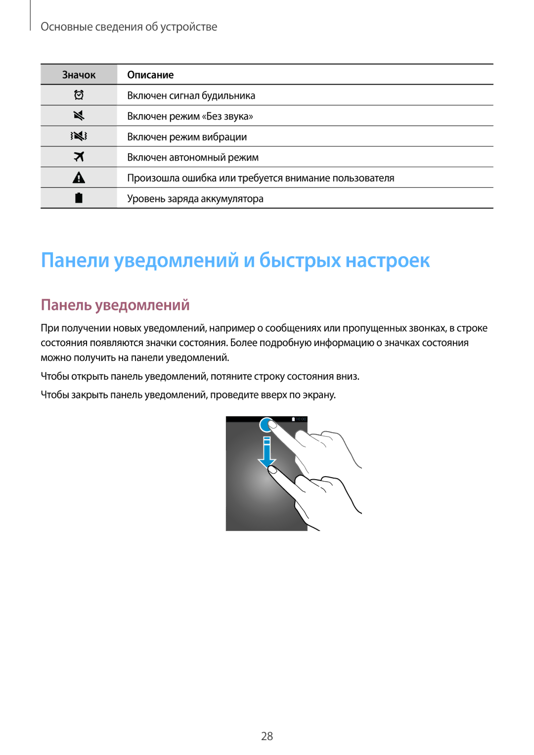 Samsung SM-G900HZWASER, SM-G900FZDASEB, SM-G900FZWASEB manual Панели уведомлений и быстрых настроек, Панель уведомлений 