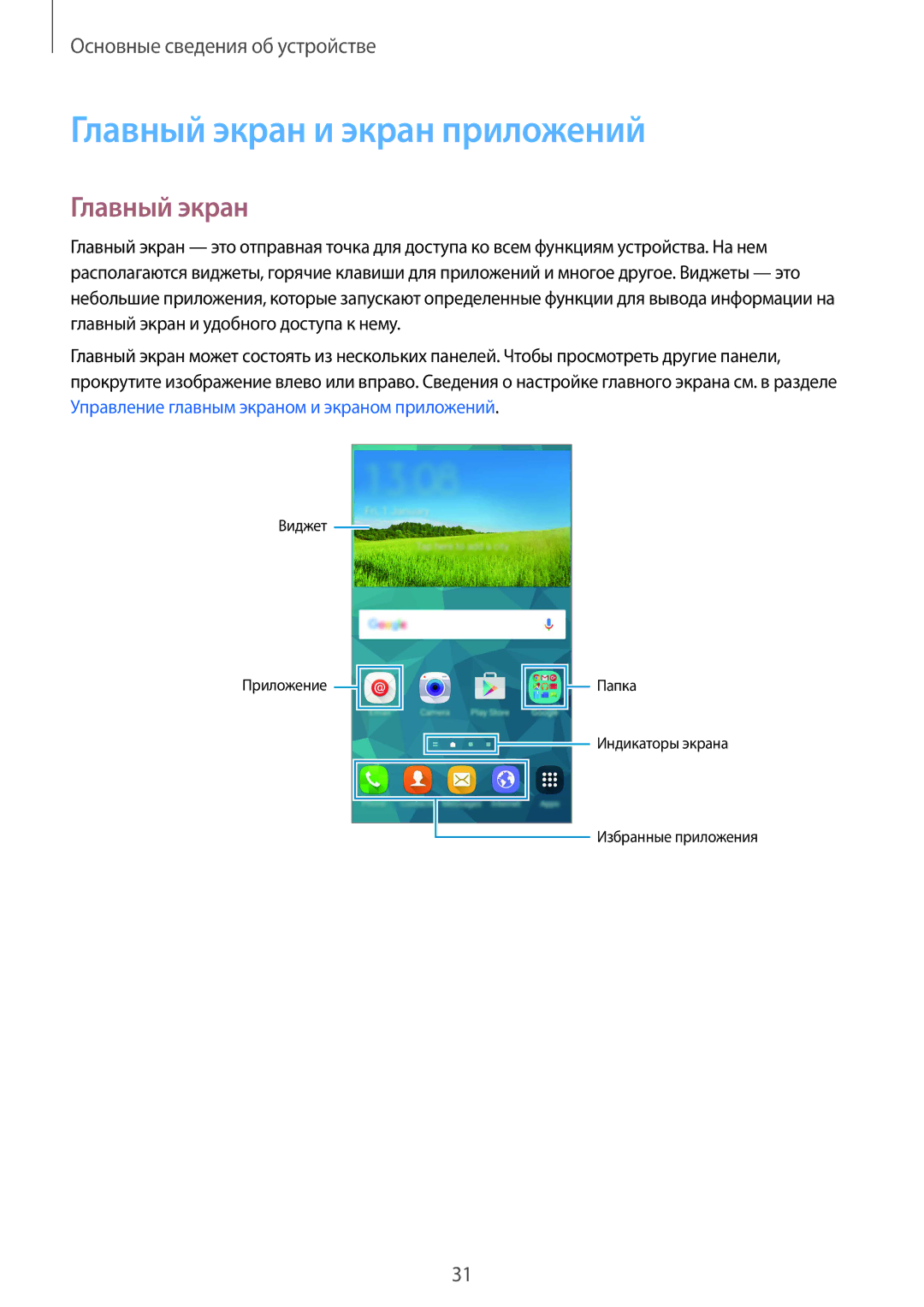 Samsung SM-G900HZDASER, SM-G900FZDASEB, SM-G900FZWASEB, SM-G900FZKASEB, SM-G900FZBASEB manual Главный экран и экран приложений 