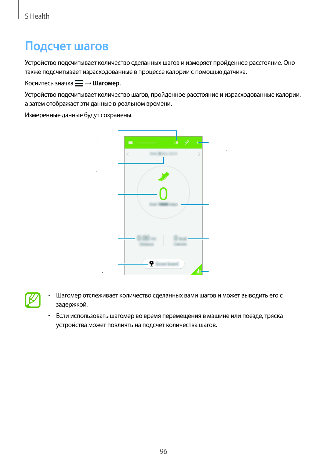 Samsung SM-G900FZDASEB, SM-G900FZWASEB, SM-G900FZKASEB, SM-G900FZBASEB manual Подсчет шагов, Коснитесь значка →Шагомер 