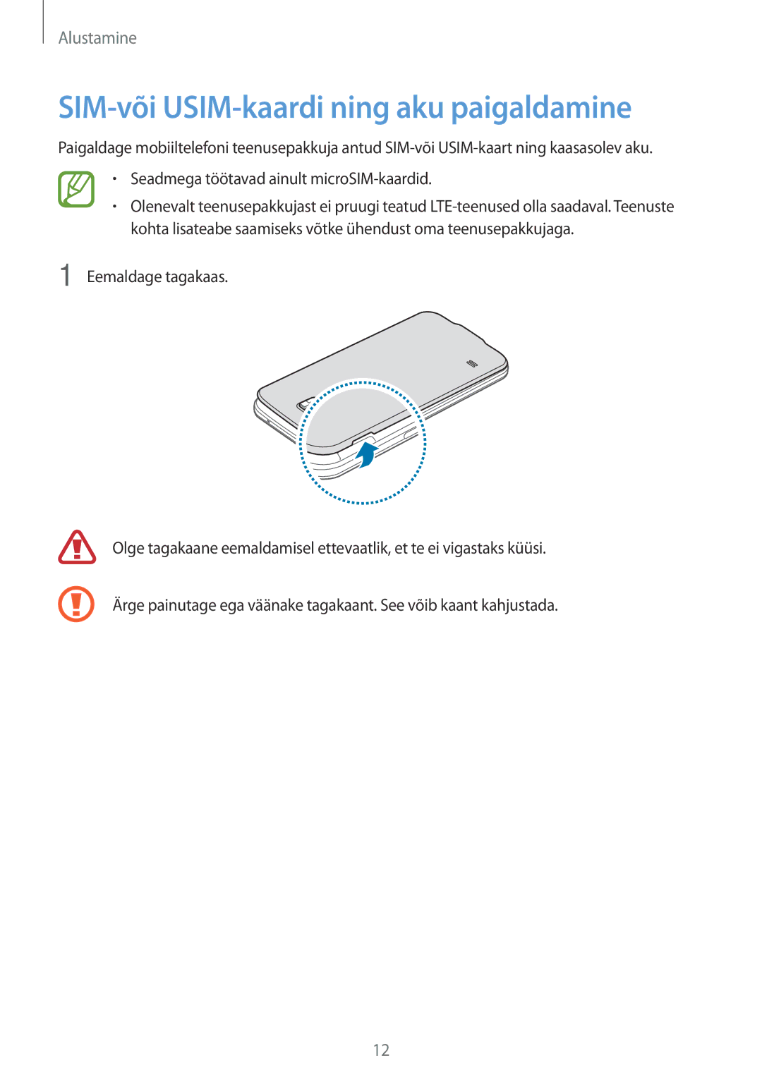 Samsung SM-G900FZDASEB, SM-G900FZWASEB, SM-G900FZKASEB, SM-G900FZBASEB manual SIM-või USIM-kaardi ning aku paigaldamine 