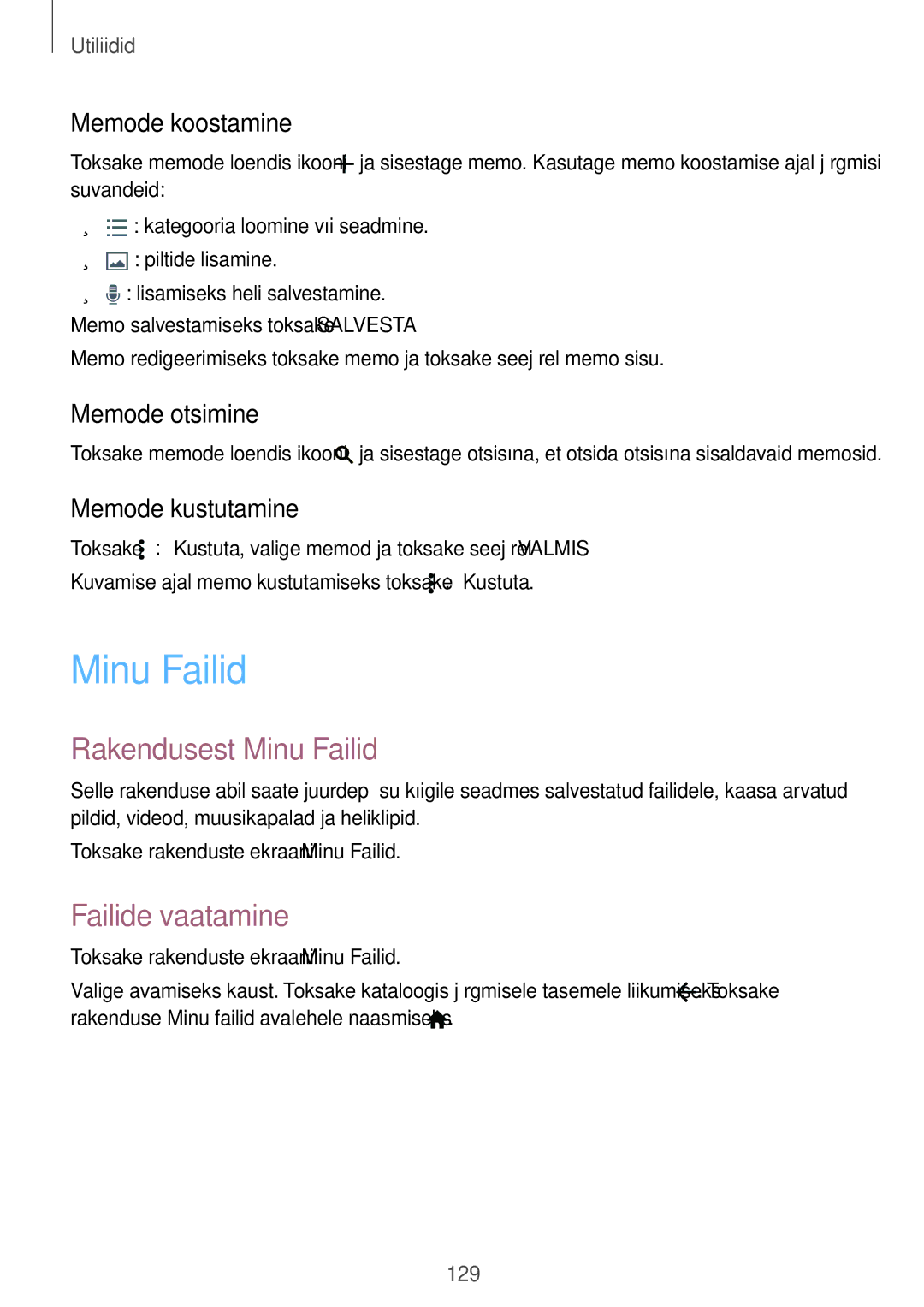 Samsung SM-G900FZWASEB, SM-G900FZDASEB, SM-G900FZKASEB, SM-G900FZBASEB manual Rakendusest Minu Failid, Failide vaatamine 