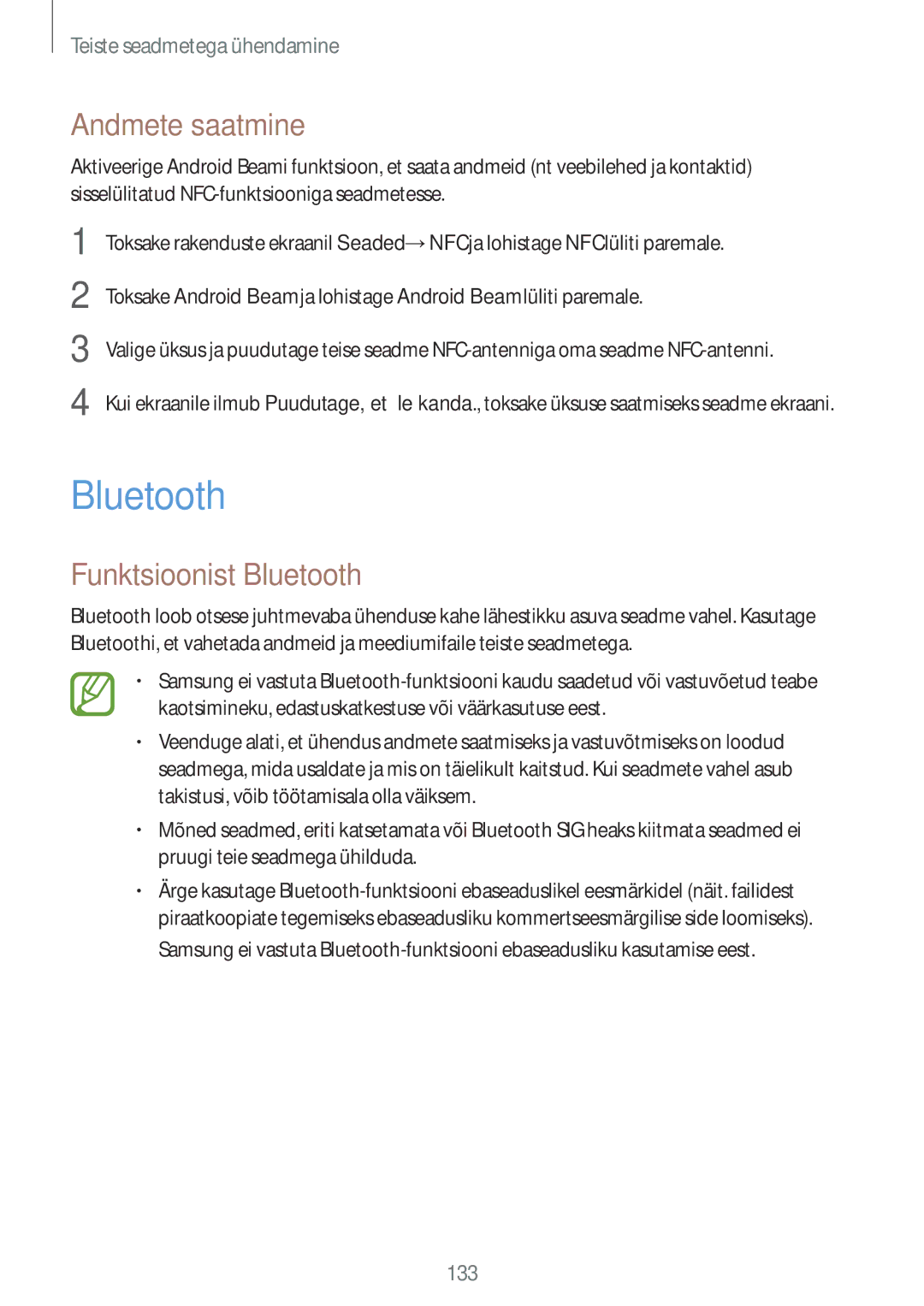 Samsung SM-G900FZWASEB, SM-G900FZDASEB, SM-G900FZKASEB, SM-G900FZBASEB manual Andmete saatmine, Funktsioonist Bluetooth 