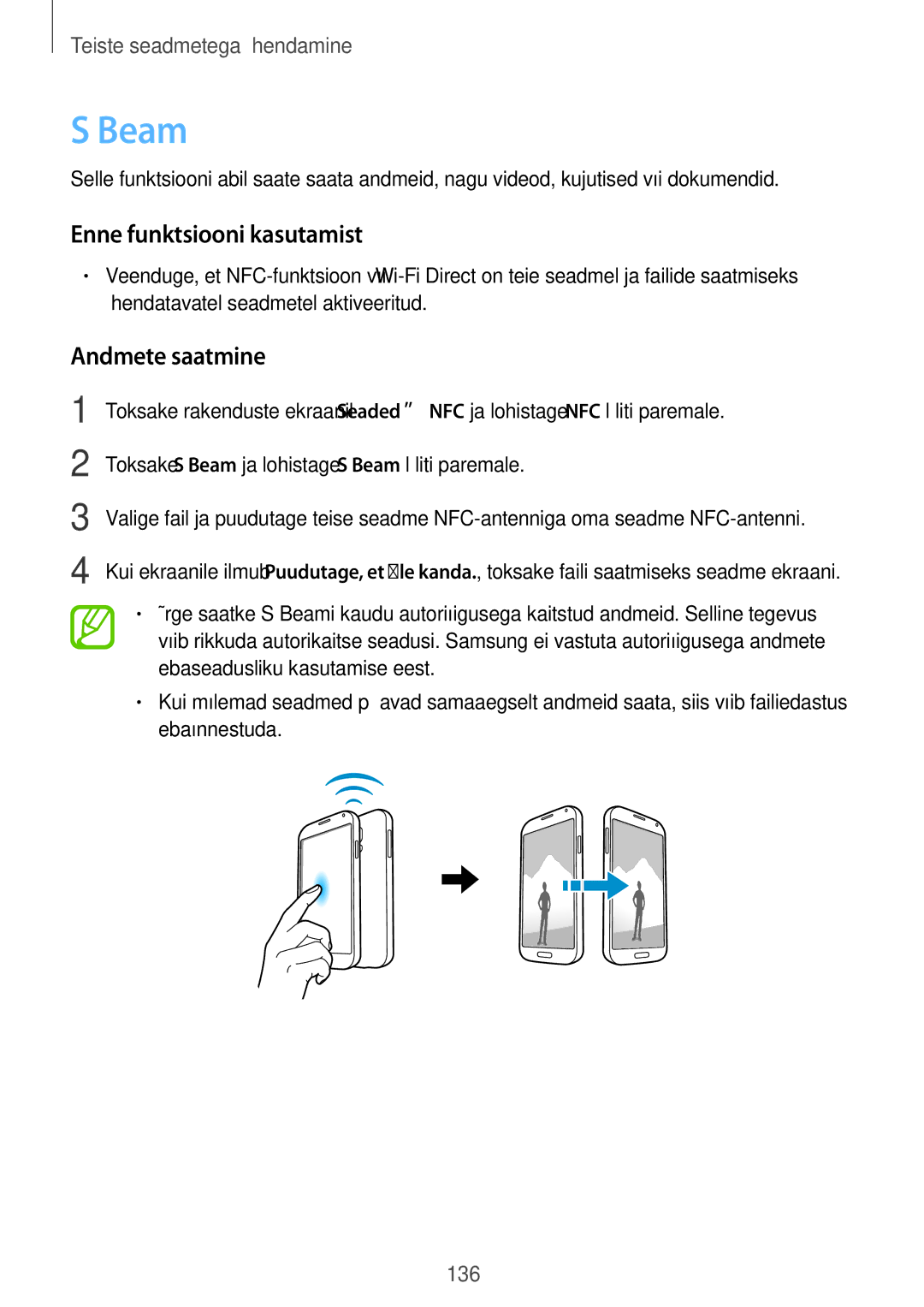 Samsung SM-G900FZDASEB, SM-G900FZWASEB, SM-G900FZKASEB, SM-G900FZBASEB manual Beam, Andmete saatmine 