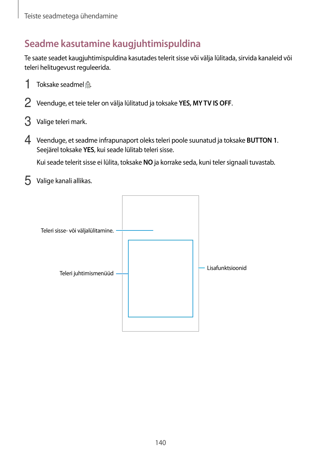 Samsung SM-G900FZDASEB, SM-G900FZWASEB, SM-G900FZKASEB, SM-G900FZBASEB manual Seadme kasutamine kaugjuhtimispuldina 