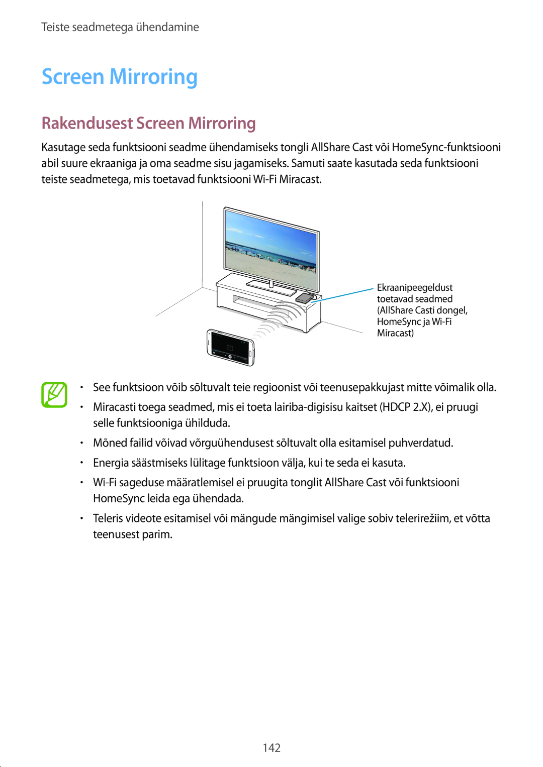 Samsung SM-G900FZKASEB, SM-G900FZDASEB, SM-G900FZWASEB, SM-G900FZBASEB manual Rakendusest Screen Mirroring 