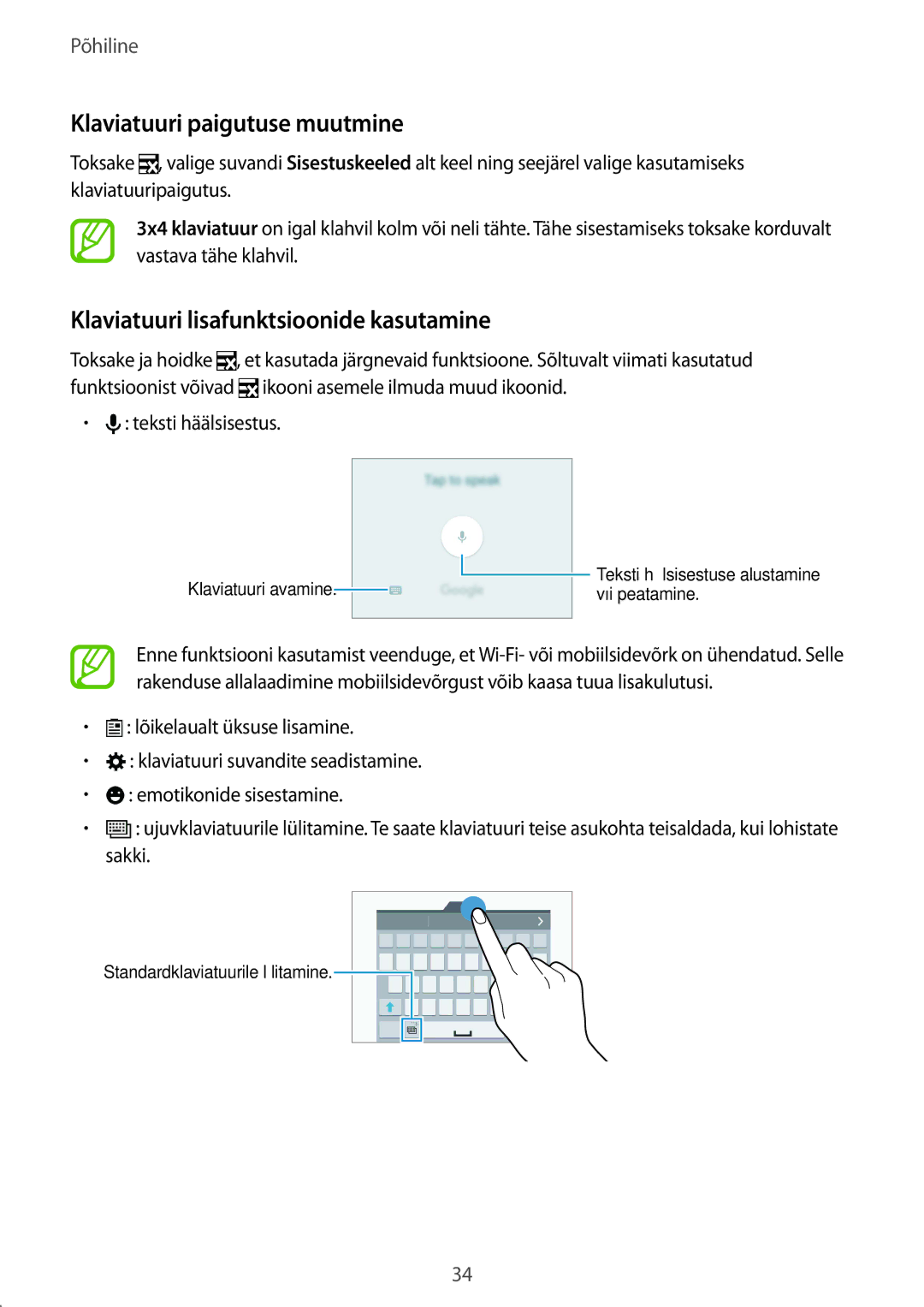 Samsung SM-G900FZKASEB, SM-G900FZDASEB manual Klaviatuuri paigutuse muutmine, Klaviatuuri lisafunktsioonide kasutamine 