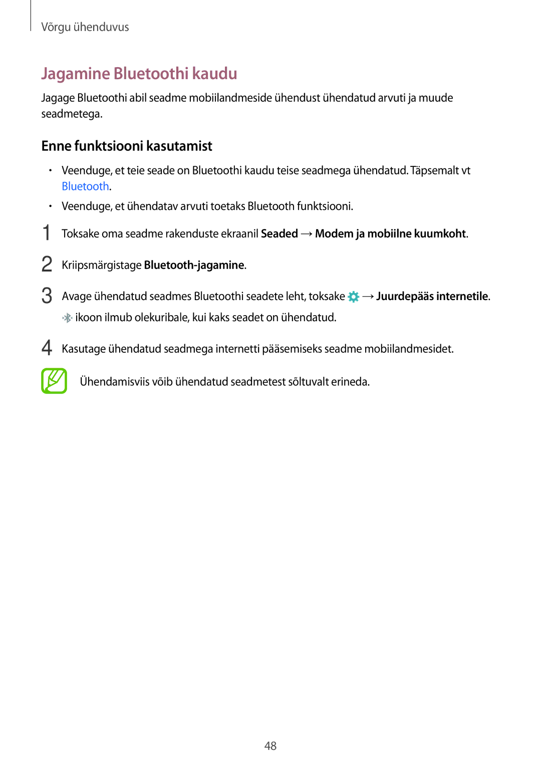 Samsung SM-G900FZDASEB, SM-G900FZWASEB, SM-G900FZKASEB, SM-G900FZBASEB manual Jagamine Bluetoothi kaudu 