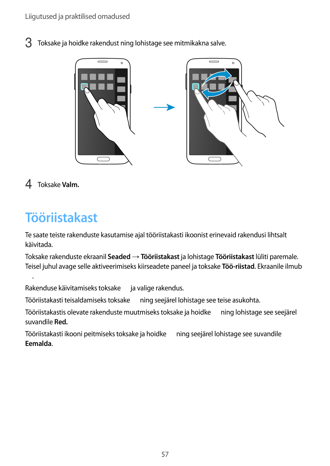 Samsung SM-G900FZWASEB, SM-G900FZDASEB, SM-G900FZKASEB, SM-G900FZBASEB manual Tööriistakast 