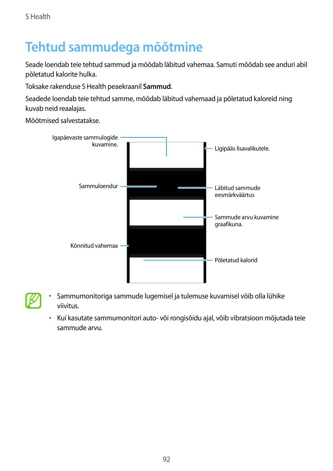 Samsung SM-G900FZDASEB, SM-G900FZWASEB, SM-G900FZKASEB, SM-G900FZBASEB manual Tehtud sammudega mõõtmine 