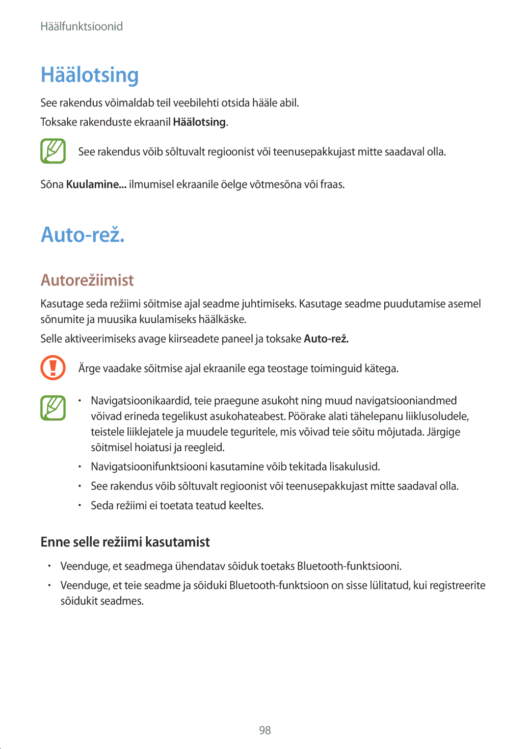 Samsung SM-G900FZKASEB, SM-G900FZDASEB, SM-G900FZWASEB, SM-G900FZBASEB manual Häälotsing, Auto-rež, Autorežiimist 