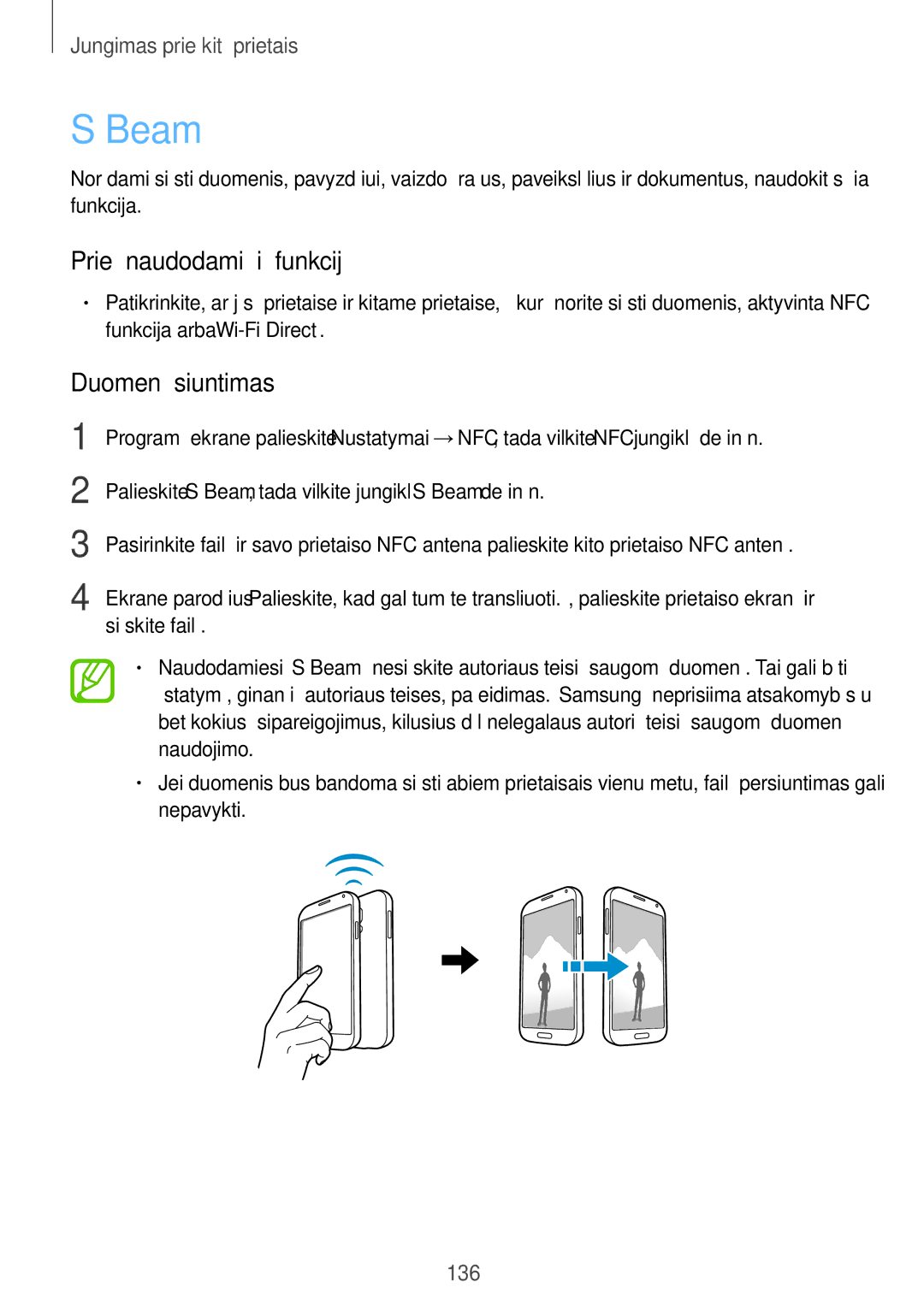 Samsung SM-G900FZDASEB, SM-G900FZWASEB, SM-G900FZKASEB, SM-G900FZBASEB manual Beam, Duomenų siuntimas 