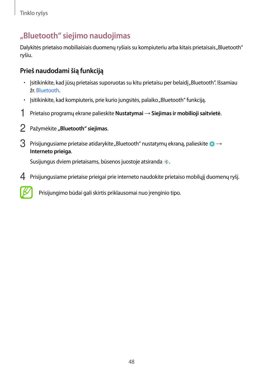 Samsung SM-G900FZDASEB, SM-G900FZWASEB, SM-G900FZKASEB, SM-G900FZBASEB manual „Bluetooth siejimo naudojimas 