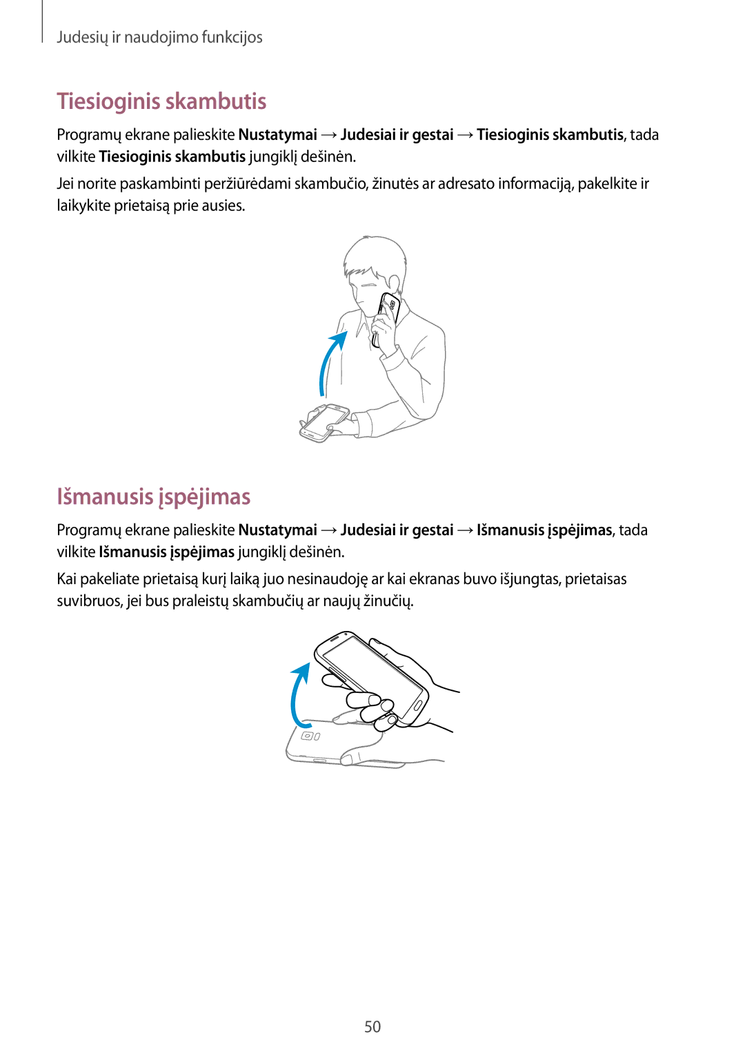 Samsung SM-G900FZKASEB, SM-G900FZDASEB, SM-G900FZWASEB, SM-G900FZBASEB manual Tiesioginis skambutis, Išmanusis įspėjimas 