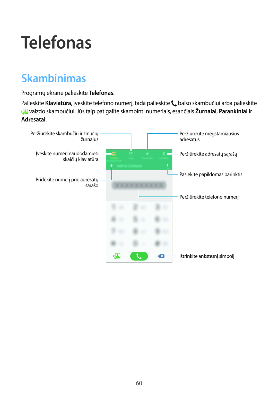 Samsung SM-G900FZDASEB, SM-G900FZWASEB, SM-G900FZKASEB, SM-G900FZBASEB manual Telefonas, Skambinimas, Adresatai 