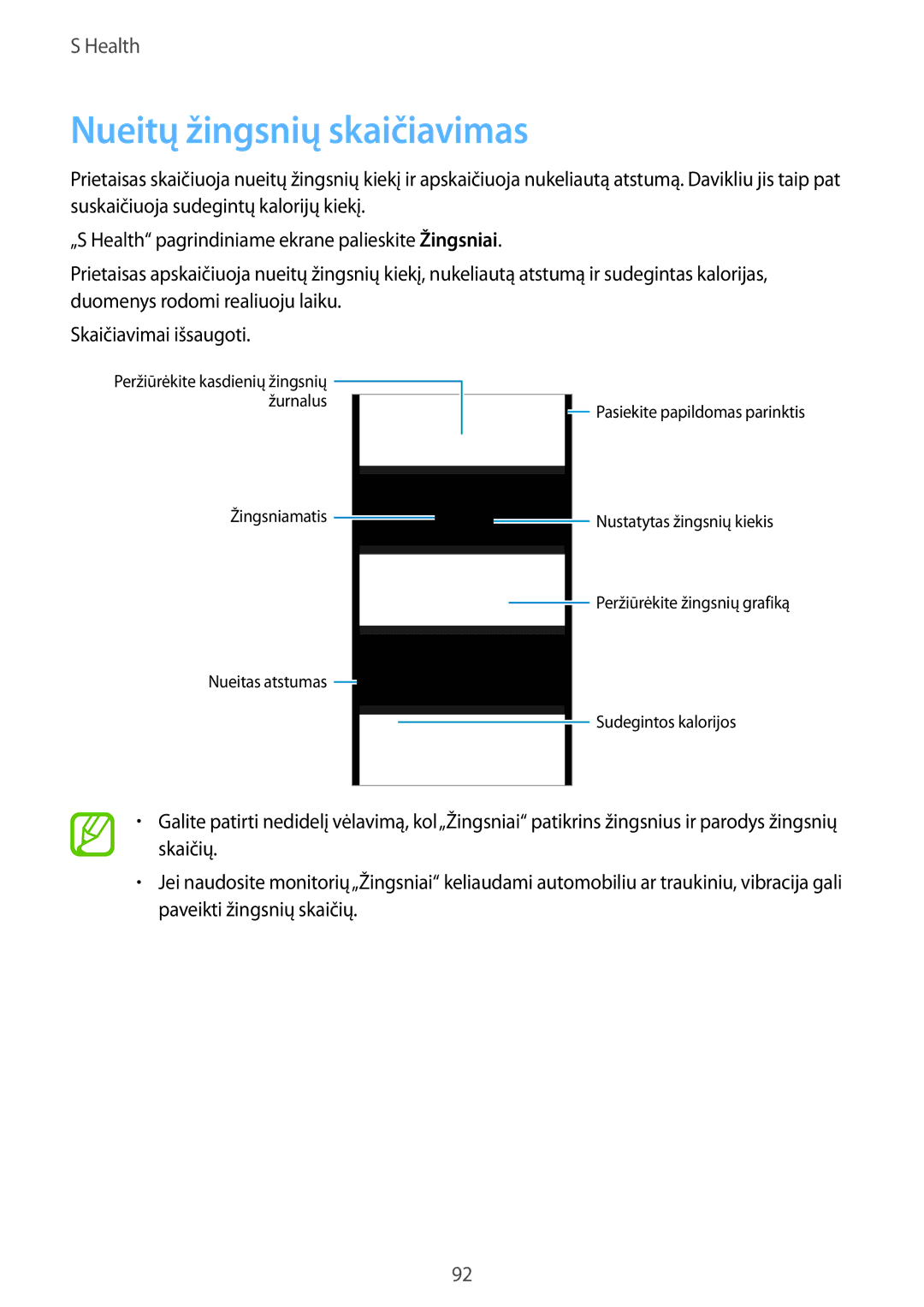 Samsung SM-G900FZDASEB, SM-G900FZWASEB, SM-G900FZKASEB, SM-G900FZBASEB manual Nueitų žingsnių skaičiavimas 