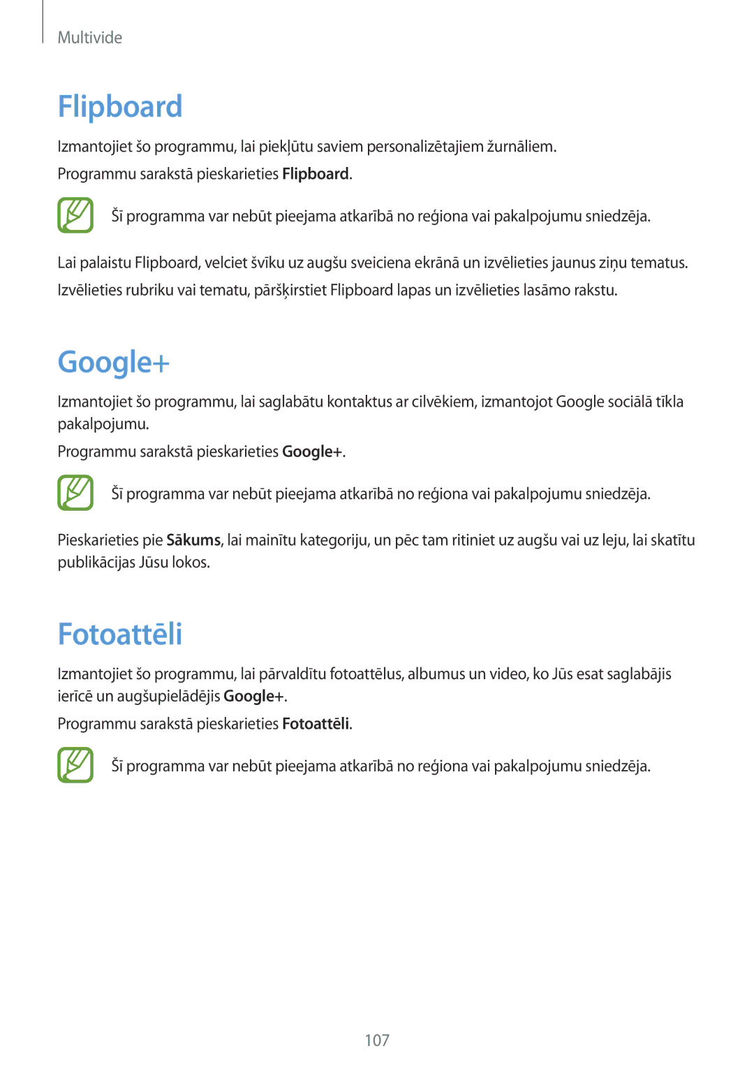 Samsung SM-G900FZBASEB, SM-G900FZDASEB, SM-G900FZWASEB, SM-G900FZKASEB manual Flipboard, Google+, Fotoattēli 