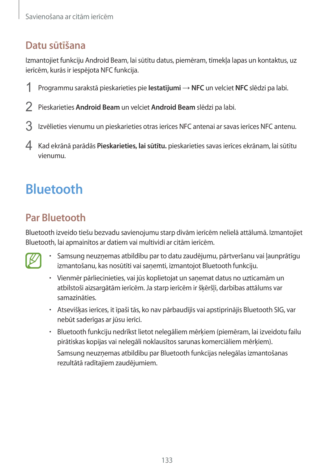 Samsung SM-G900FZWASEB, SM-G900FZDASEB, SM-G900FZKASEB, SM-G900FZBASEB manual Datu sūtīšana, Par Bluetooth 