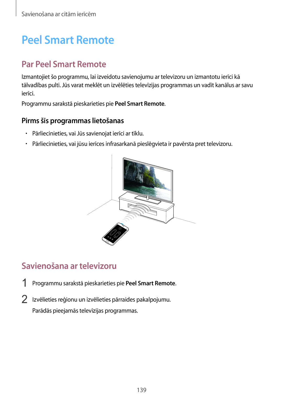 Samsung SM-G900FZBASEB manual Par Peel Smart Remote, Savienošana ar televizoru, Pirms šīs programmas lietošanas 