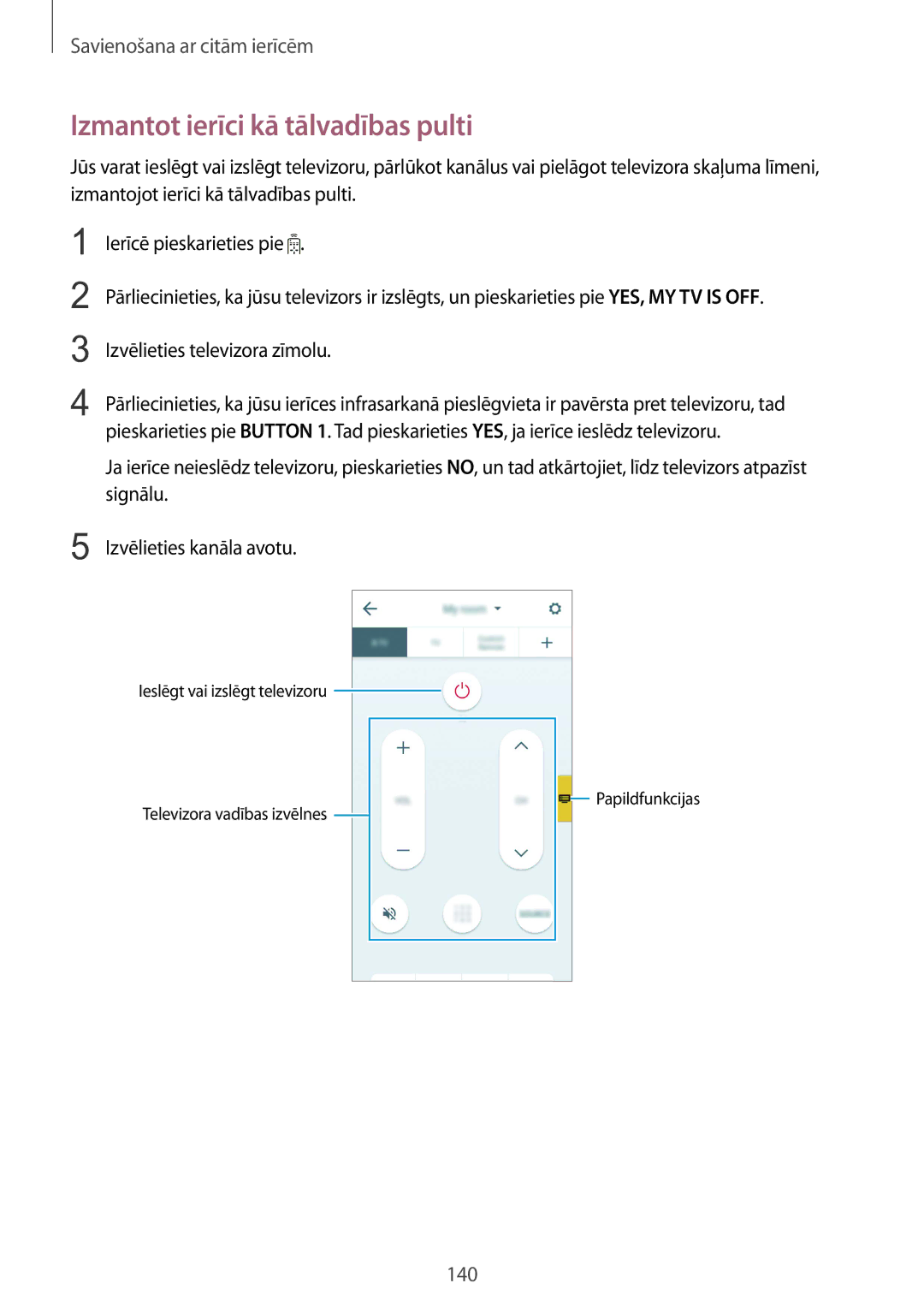 Samsung SM-G900FZDASEB, SM-G900FZWASEB, SM-G900FZKASEB, SM-G900FZBASEB manual Izmantot ierīci kā tālvadības pulti 