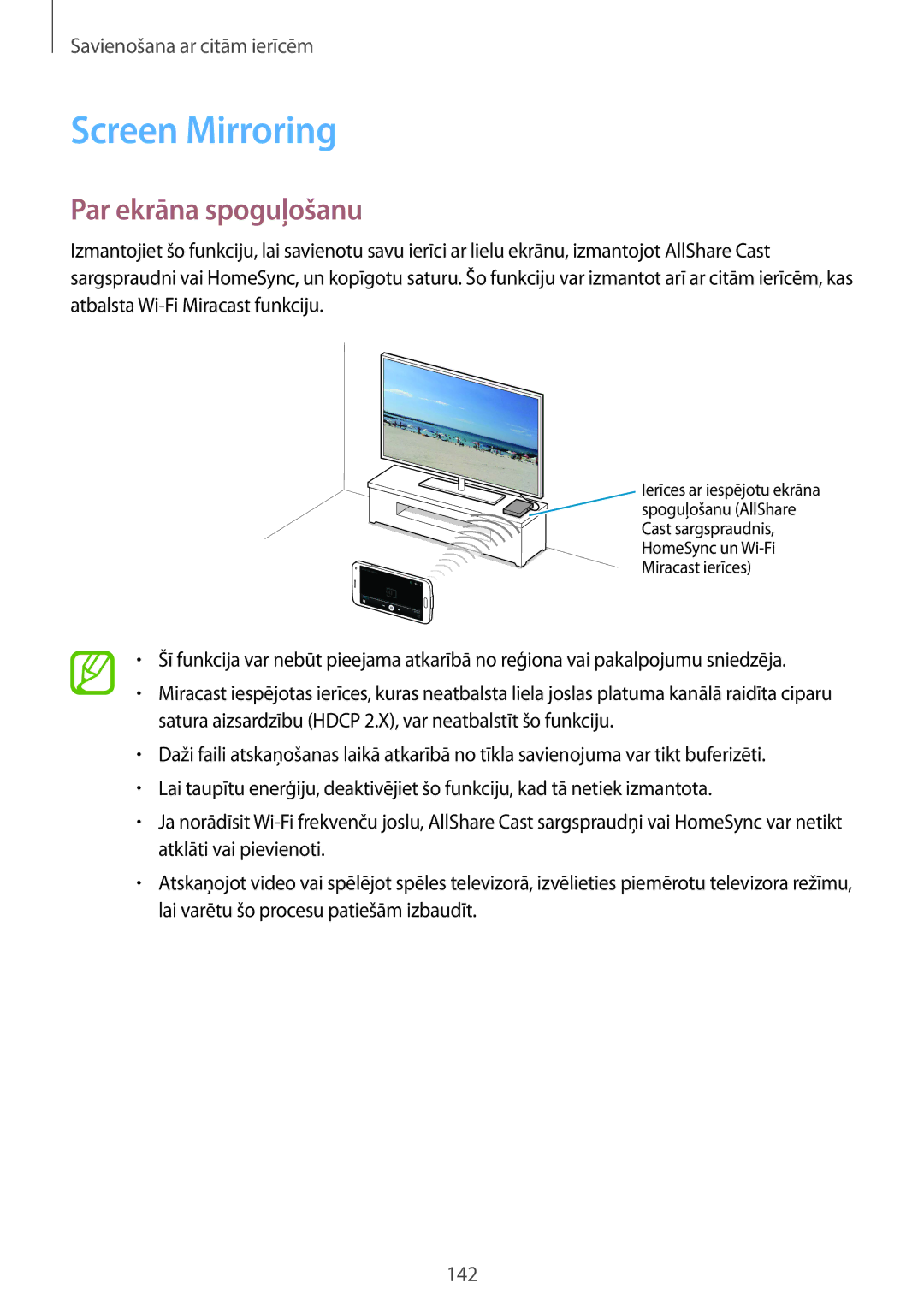 Samsung SM-G900FZKASEB, SM-G900FZDASEB, SM-G900FZWASEB, SM-G900FZBASEB manual Screen Mirroring, Par ekrāna spoguļošanu 