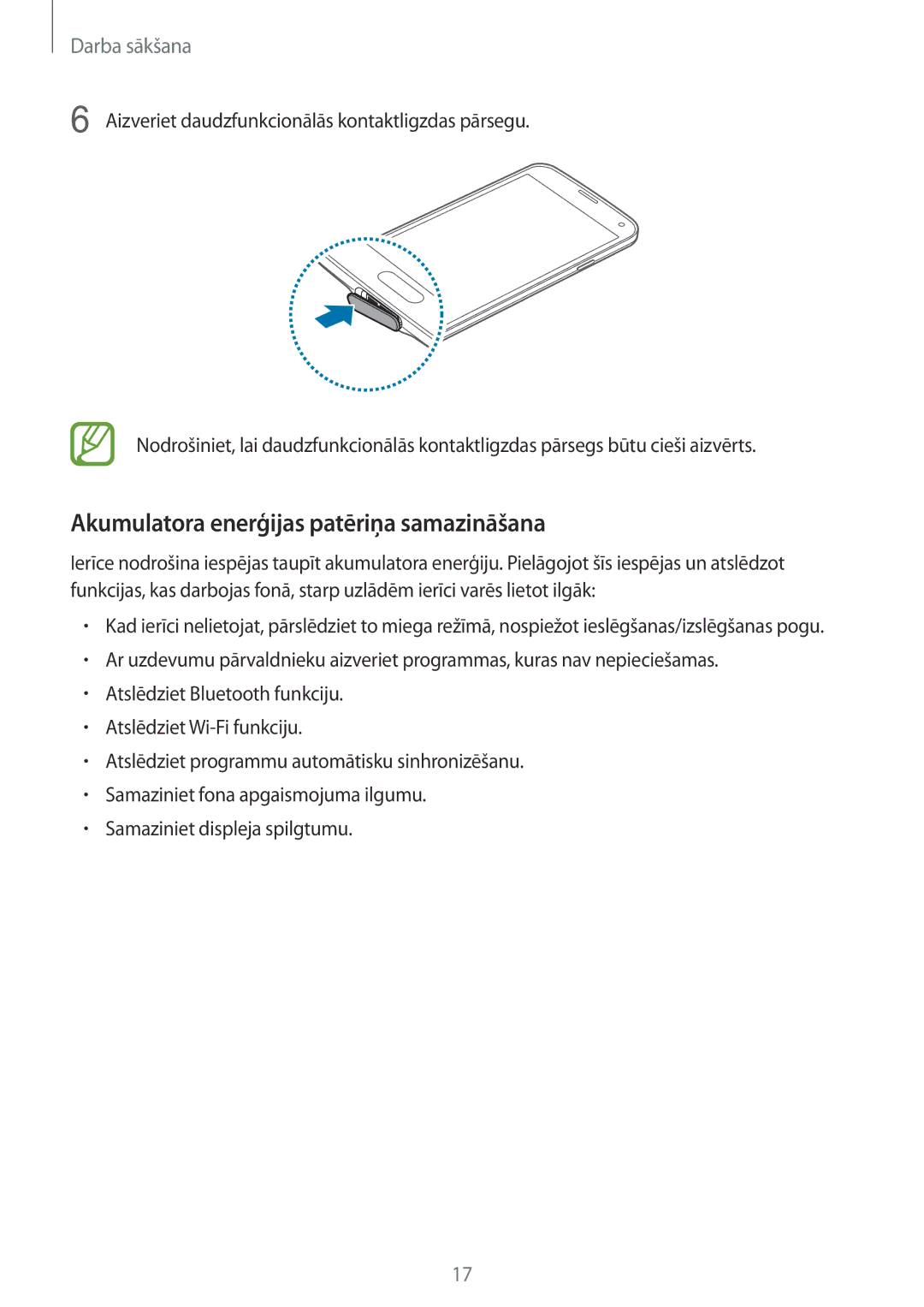 Samsung SM-G900FZWASEB, SM-G900FZDASEB, SM-G900FZKASEB, SM-G900FZBASEB manual Akumulatora enerģijas patēriņa samazināšana 