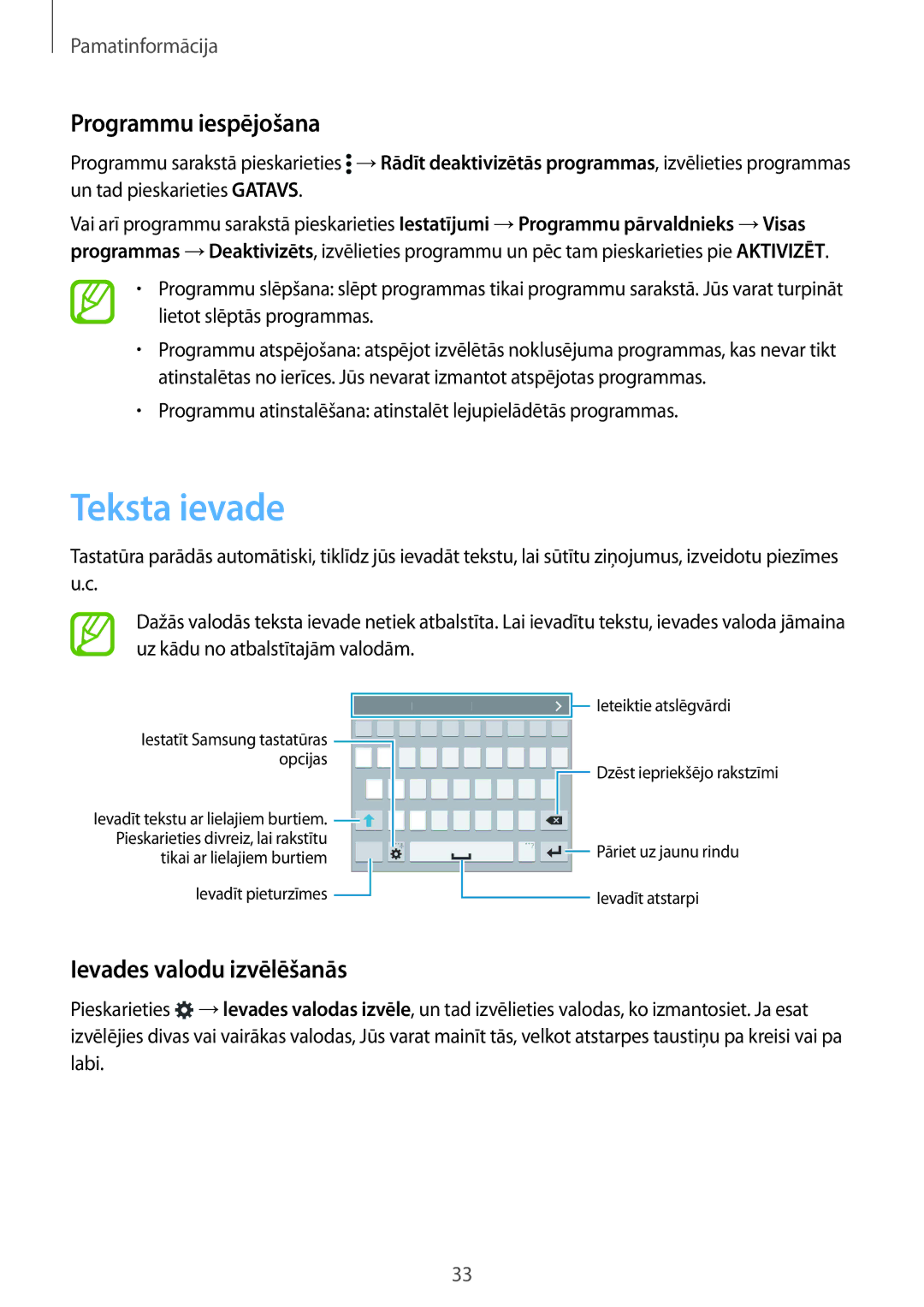 Samsung SM-G900FZWASEB, SM-G900FZDASEB, SM-G900FZKASEB Teksta ievade, Programmu iespējošana, Ievades valodu izvēlēšanās 