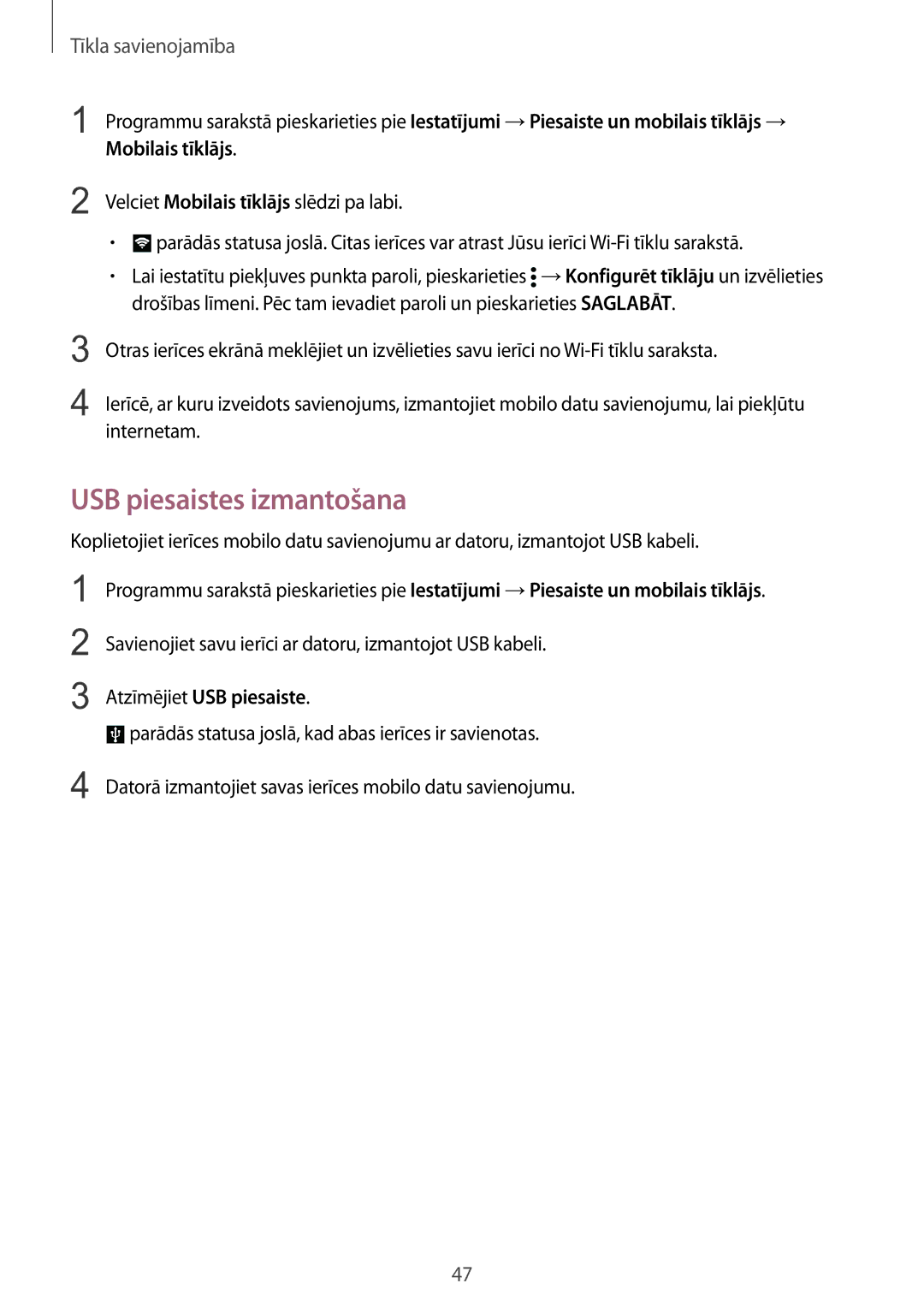 Samsung SM-G900FZBASEB manual USB piesaistes izmantošana, Savienojiet savu ierīci ar datoru, izmantojot USB kabeli 